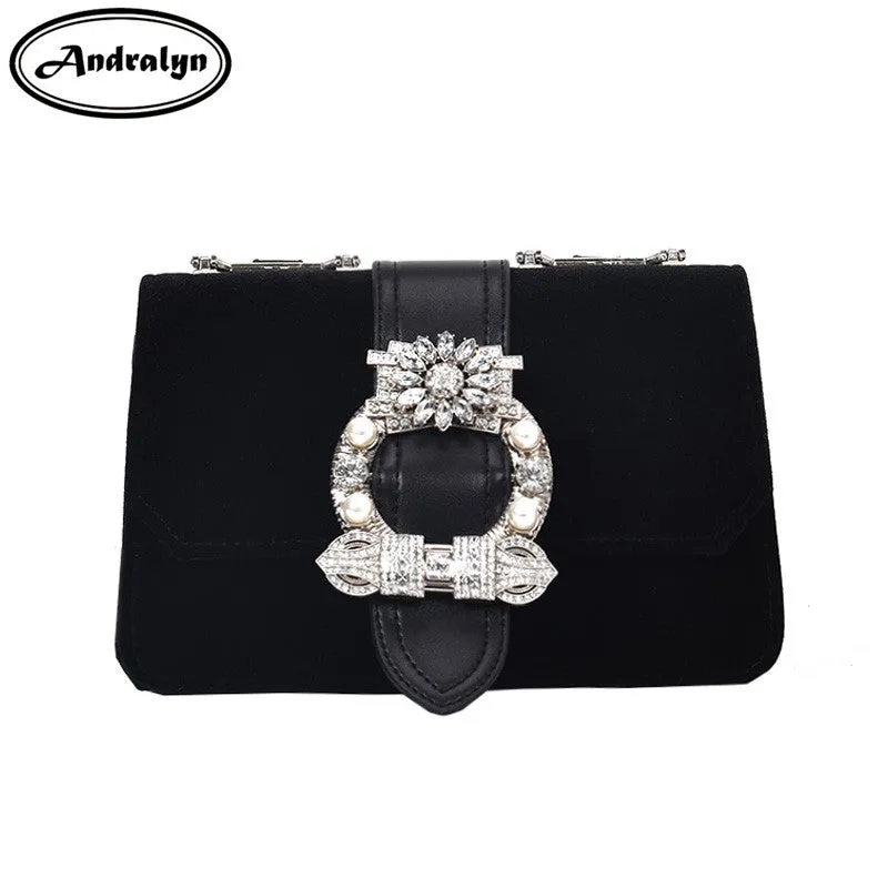 Retro minimalist Women bag shoulder bags Diamonds Autumn and winter new big diamond  velvet fashion lady bag