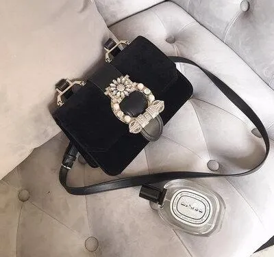 Retro minimalist Women bag shoulder bags Diamonds Autumn and winter new big diamond  velvet fashion lady bag