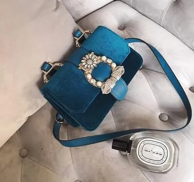 Retro minimalist Women bag shoulder bags Diamonds Autumn and winter new big diamond  velvet fashion lady bag