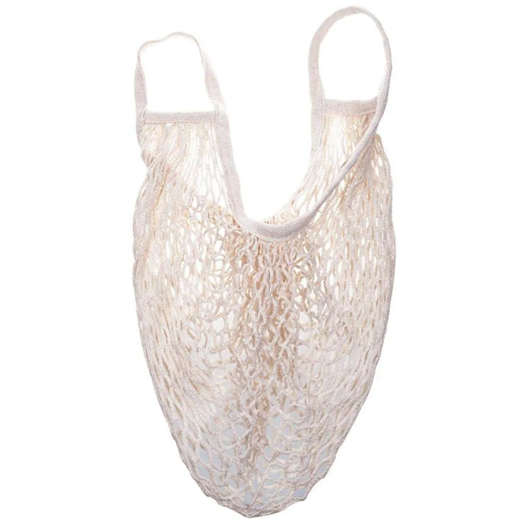 Reusable Foldable Mesh Shopping Bag, Net Market String Turtle Bag Organizer Grocery Fruit Storage Handles Handbag Totes Multipurpose, Eco Friendly, Washable, Durable, Lightweight (White)