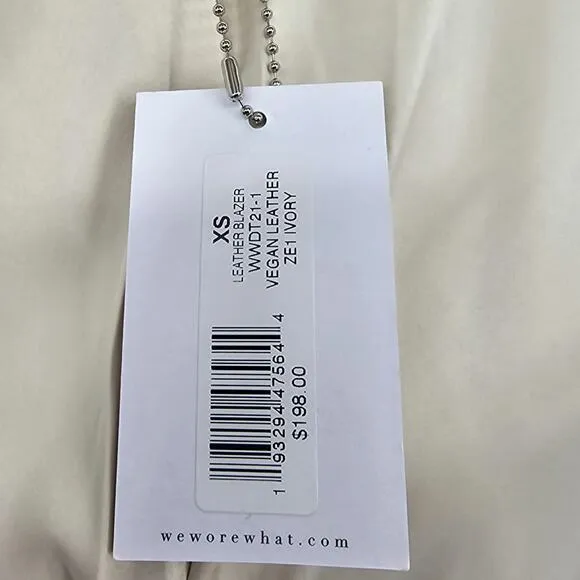 Revolve Weworewhat Woman XS Vegan Leather Blazer Fully Lined Ivory Academia NEW