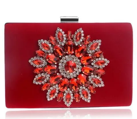 Rhinestone Evening Clutches for Weddings Suede Handbags