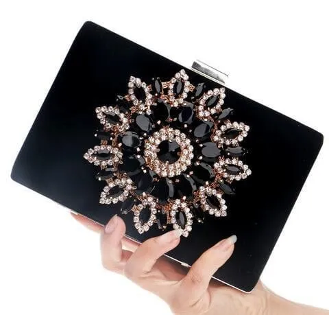 Rhinestone Evening Clutches for Weddings Suede Handbags