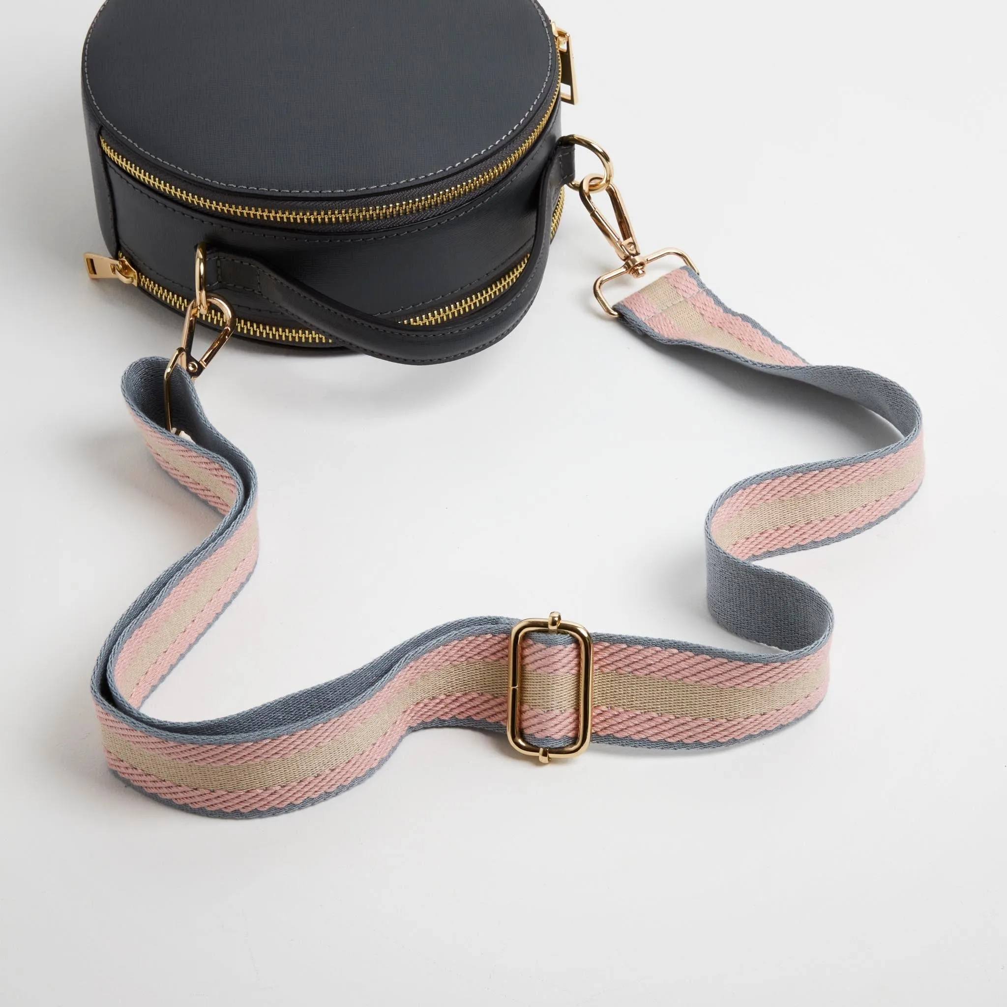 Rome Round Circle Crossbody Bag in Dark Grey with Pastel Strap