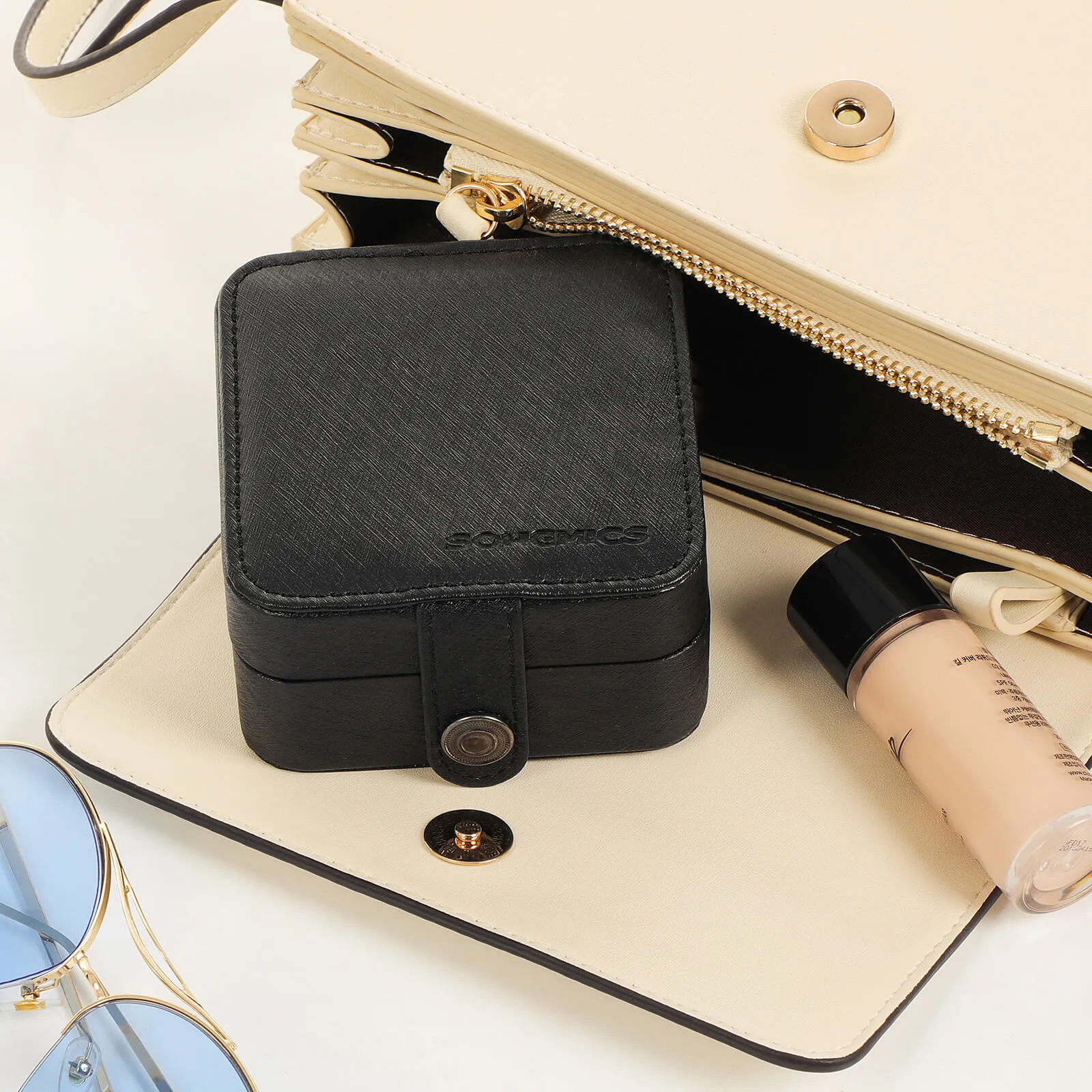 Rootz Portable Jewelry Box - Travel Case - Organizer - Compact Design - PU Material - Keeps Jewelry in Order - 15cm x 10cm x 5cm
