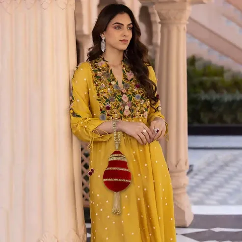 Royal Red Velvet Potli – Handcrafted Bridal & Festive Purse with Gold Embellishments