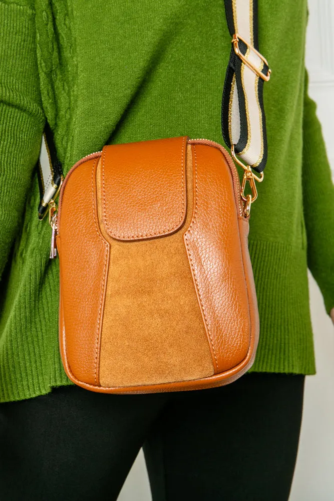 Saffron Leather & Suede Cross Body Handbag