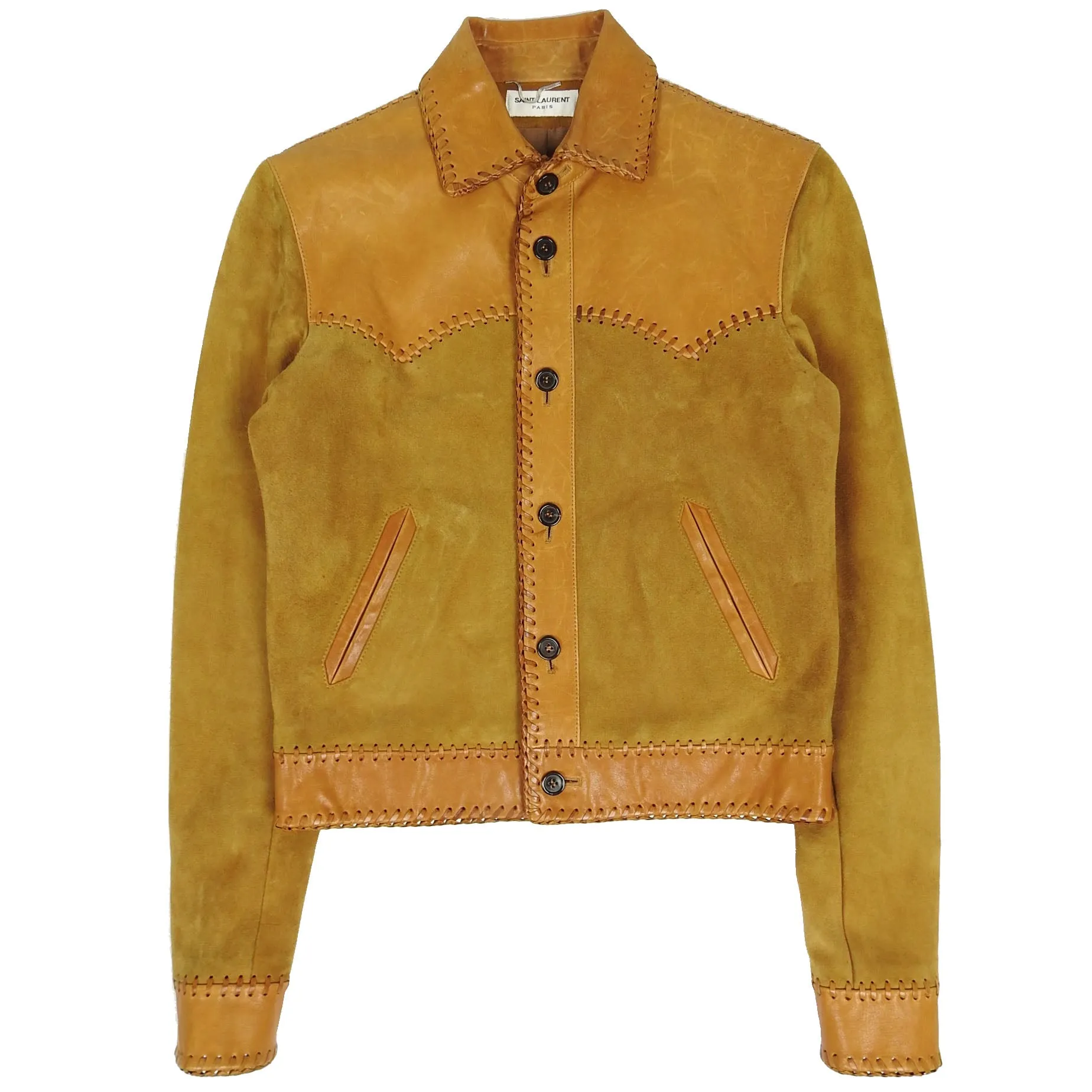 Saint Laurent Sample Whip Stitch Leather/Suede Jacket Size 46
