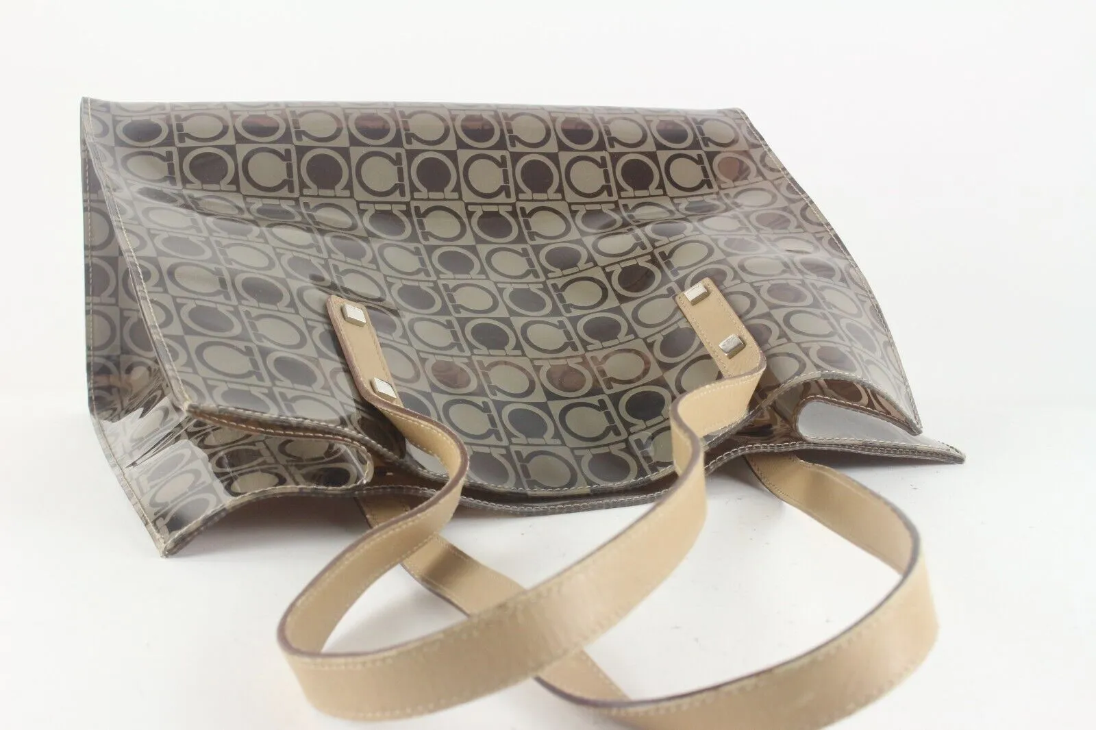 SALVATORE FERRAGAMO Translucent Gancini Logo Shopper Tote Shoulder Bag 1SF726K