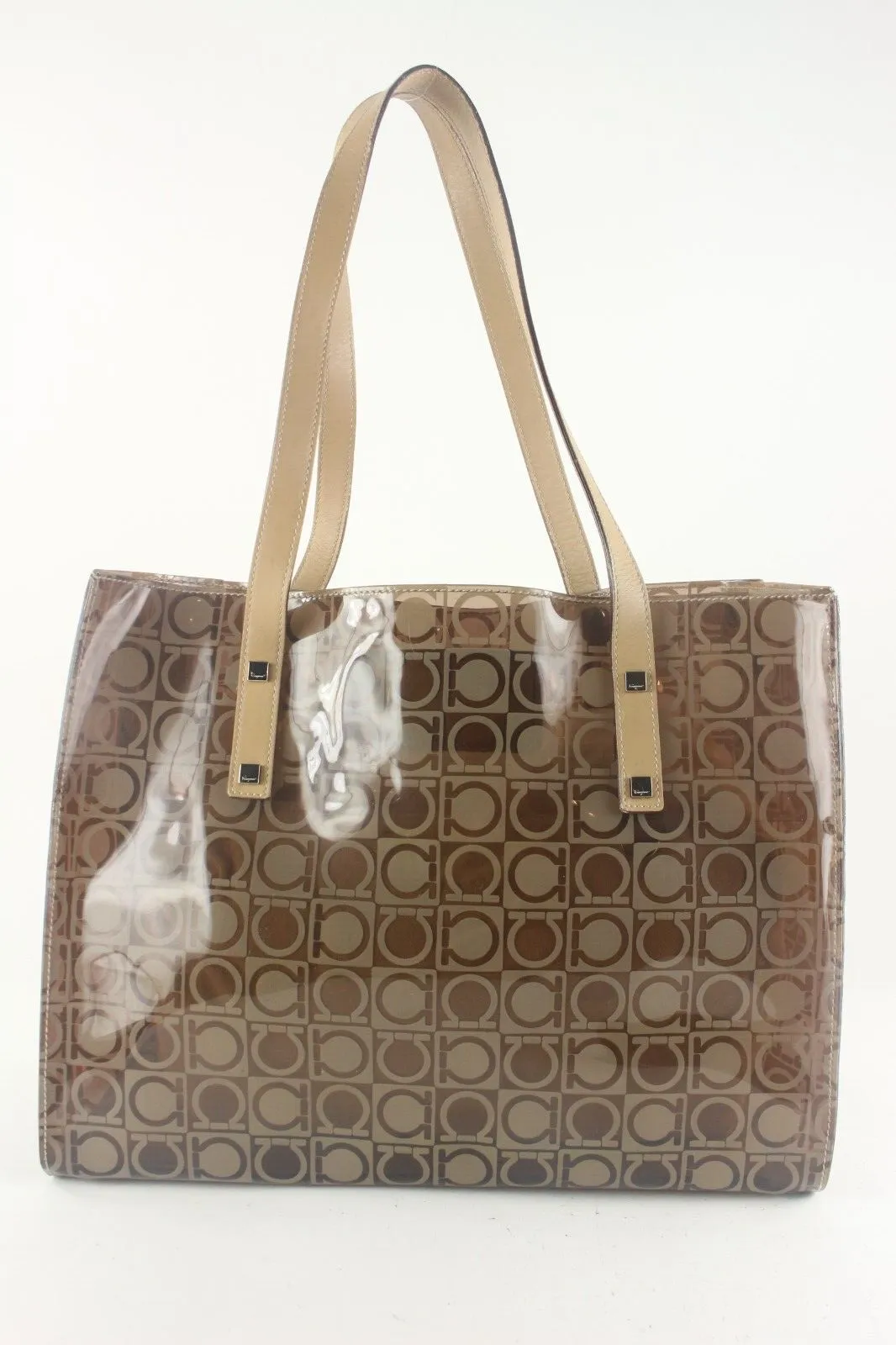 SALVATORE FERRAGAMO Translucent Gancini Logo Shopper Tote Shoulder Bag 1SF726K