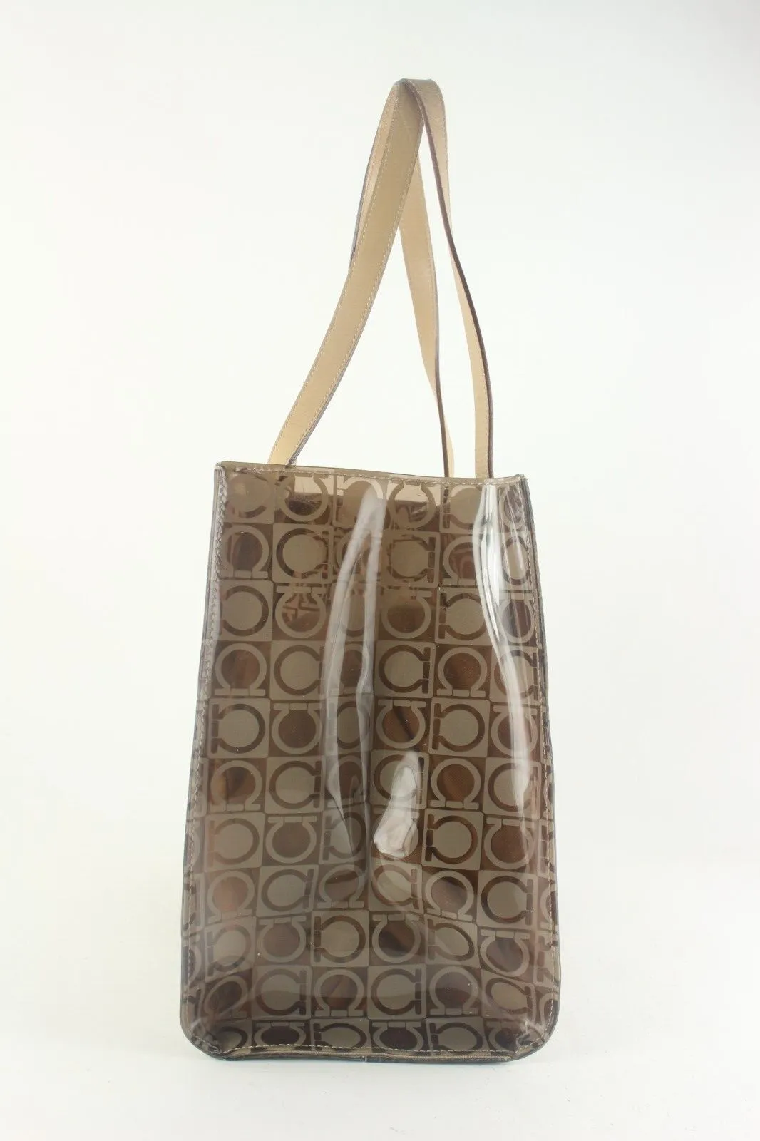 SALVATORE FERRAGAMO Translucent Gancini Logo Shopper Tote Shoulder Bag 1SF726K