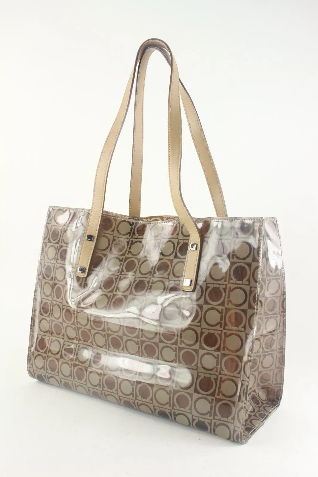 SALVATORE FERRAGAMO Translucent Gancini Logo Shopper Tote Shoulder Bag 1SF726K