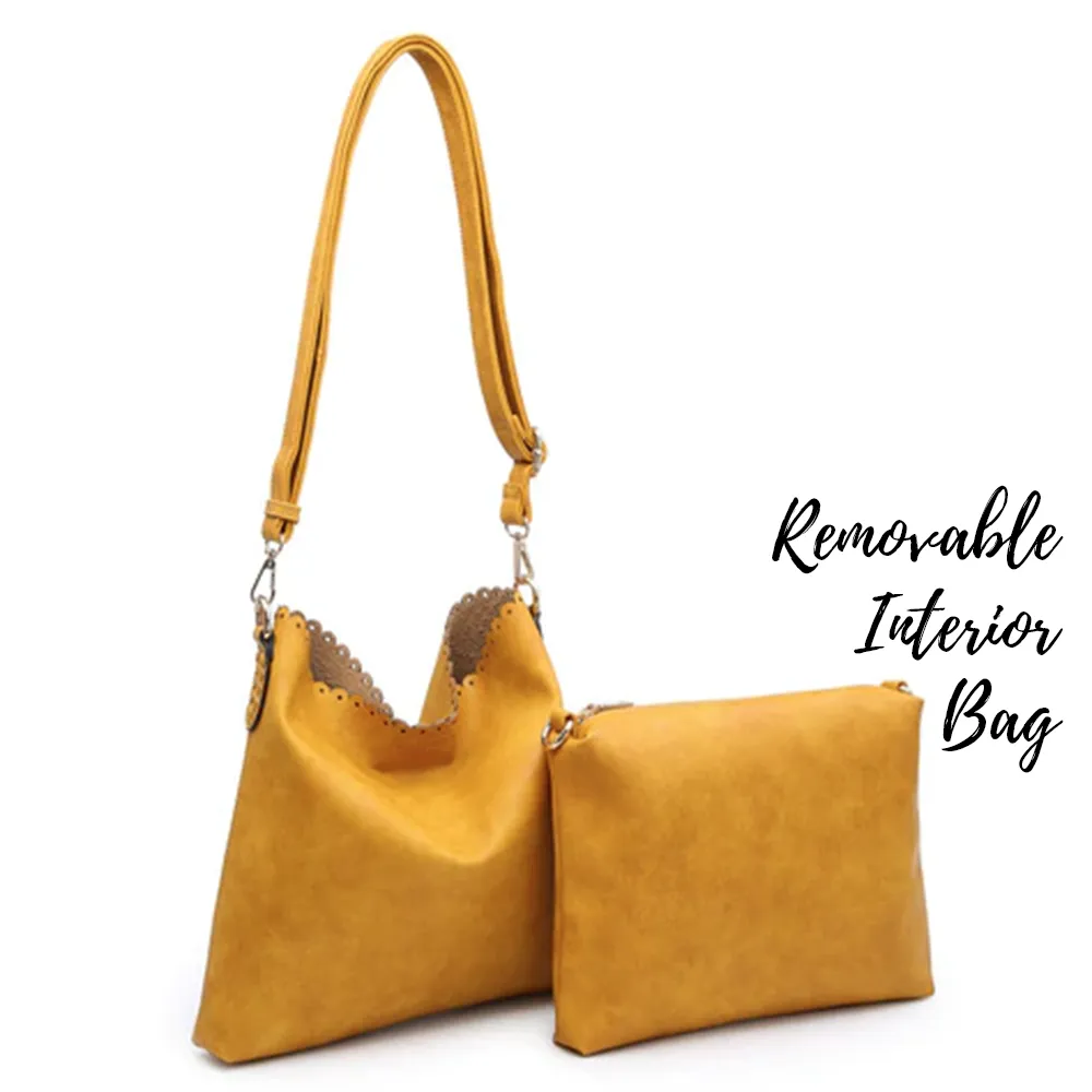Scalloped Bag in a Bag Tote Purse - Vegan Leather - 4 Colors