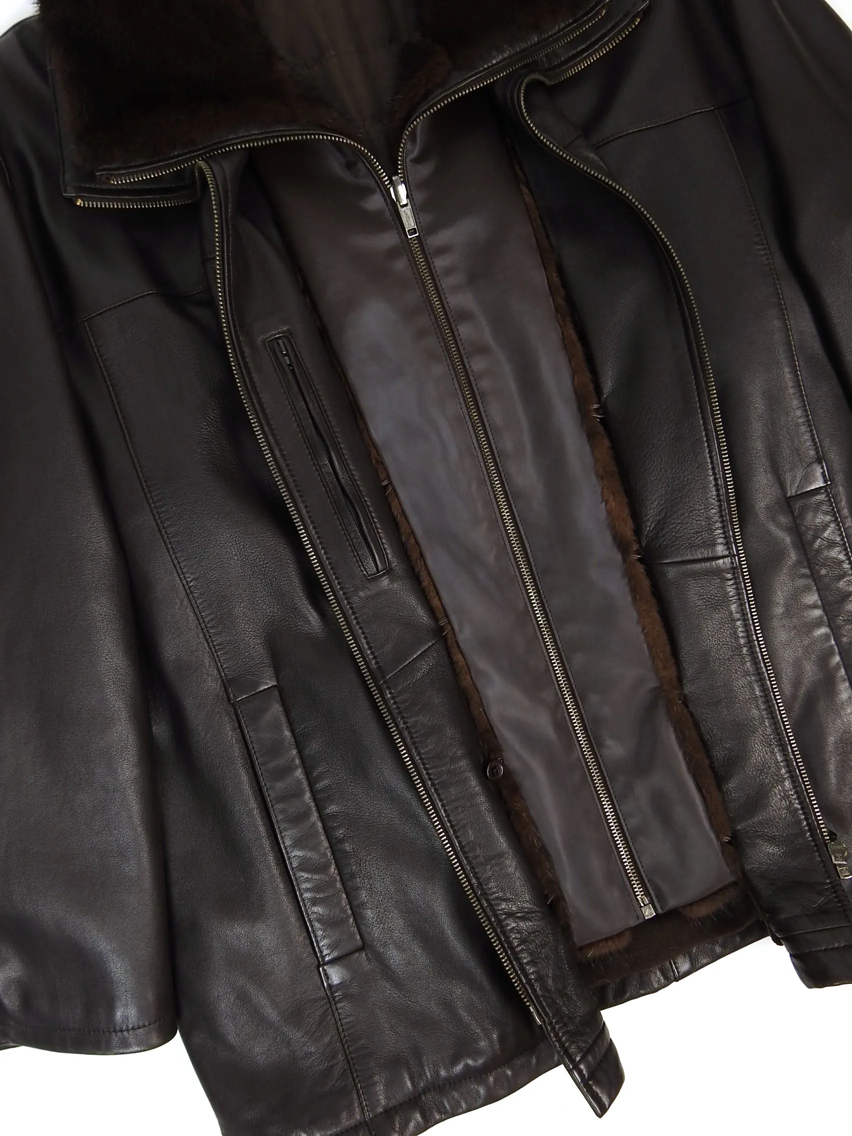 Schiatti Leather Jacket with Fur Collar Size 52