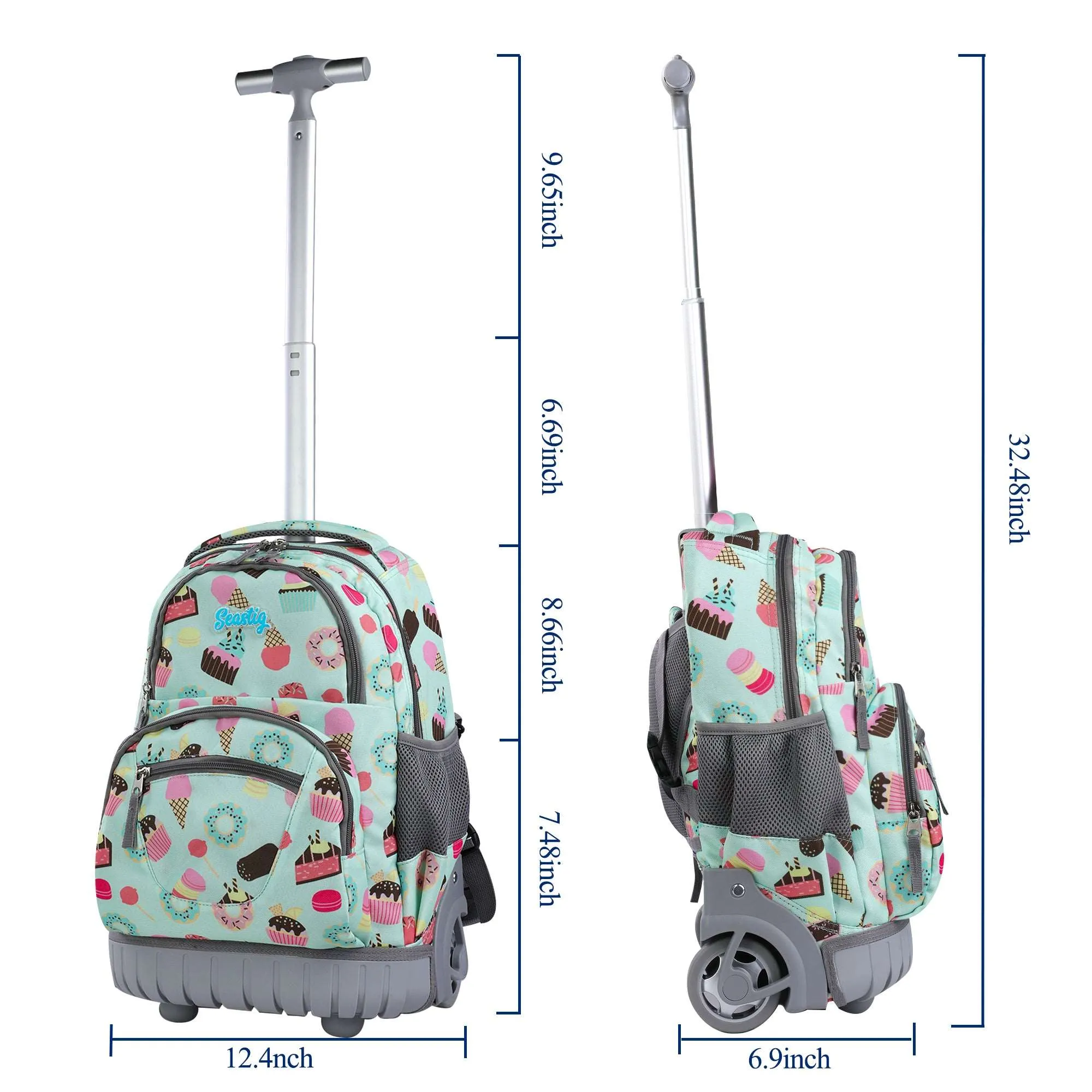 seastig 16 inch Green Sweets Rolling Backpack for Kids