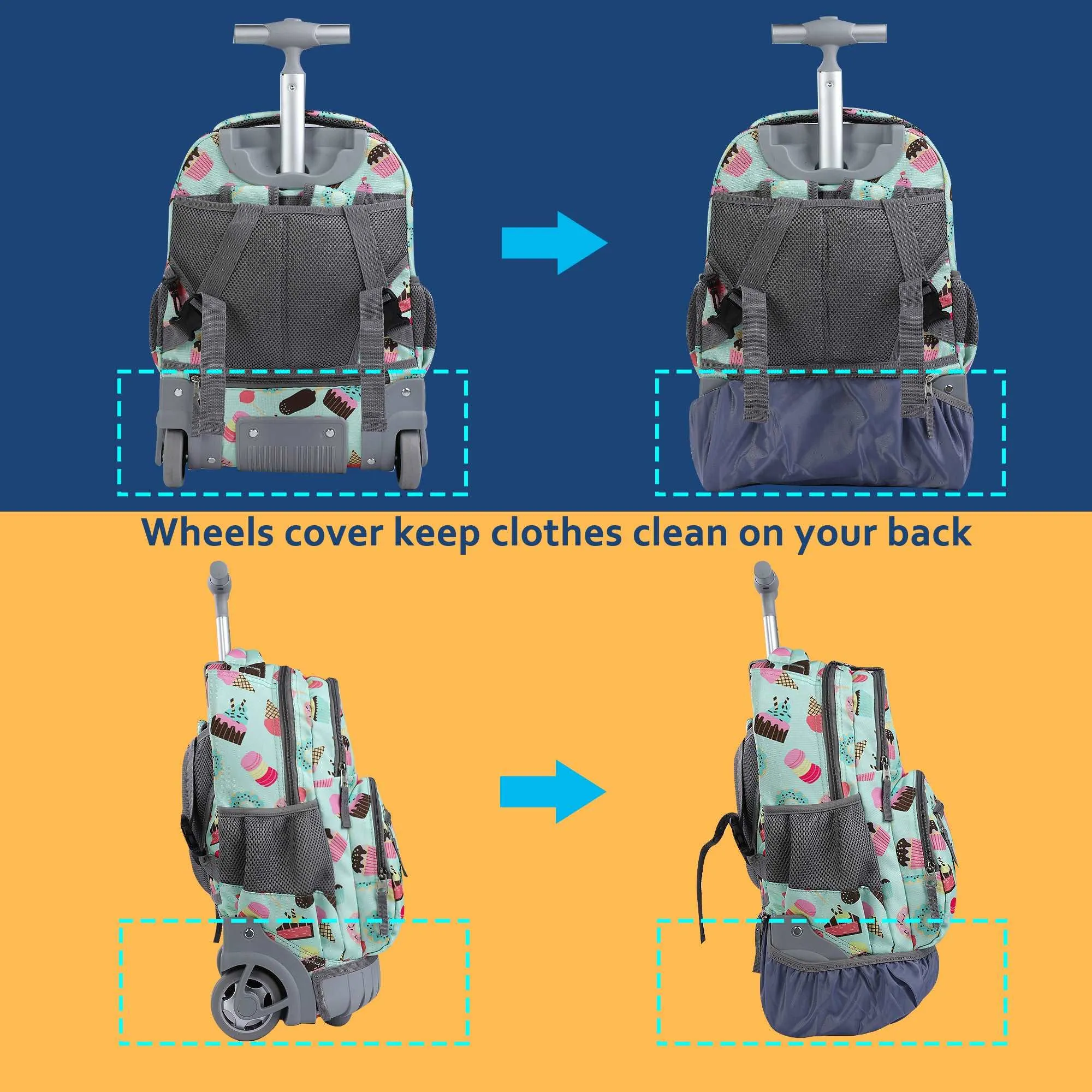seastig 16 inch Green Sweets Rolling Backpack for Kids