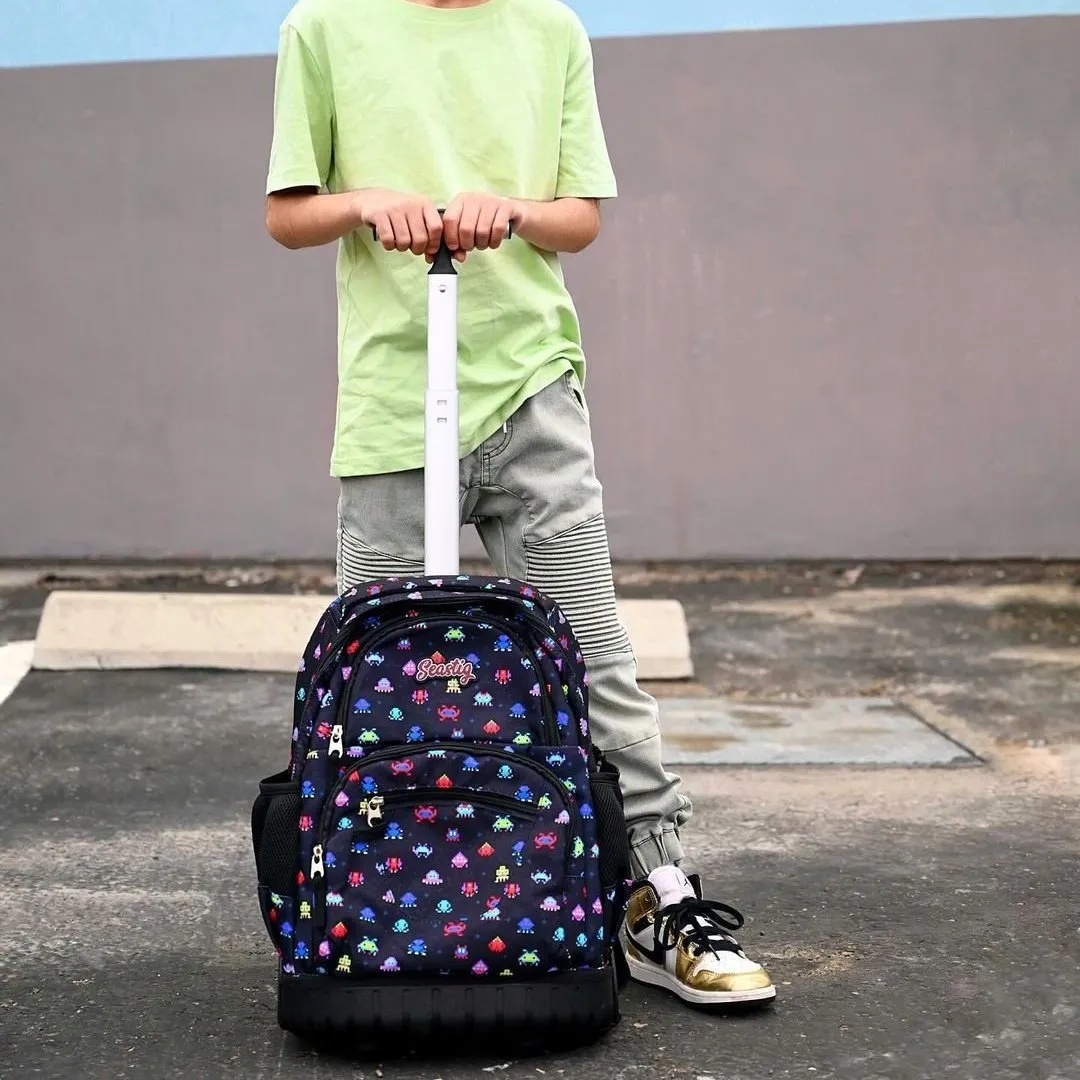 seastig Black Robot 16 inch Rolling Backpack with Lunch Bag & Pencil Case Set