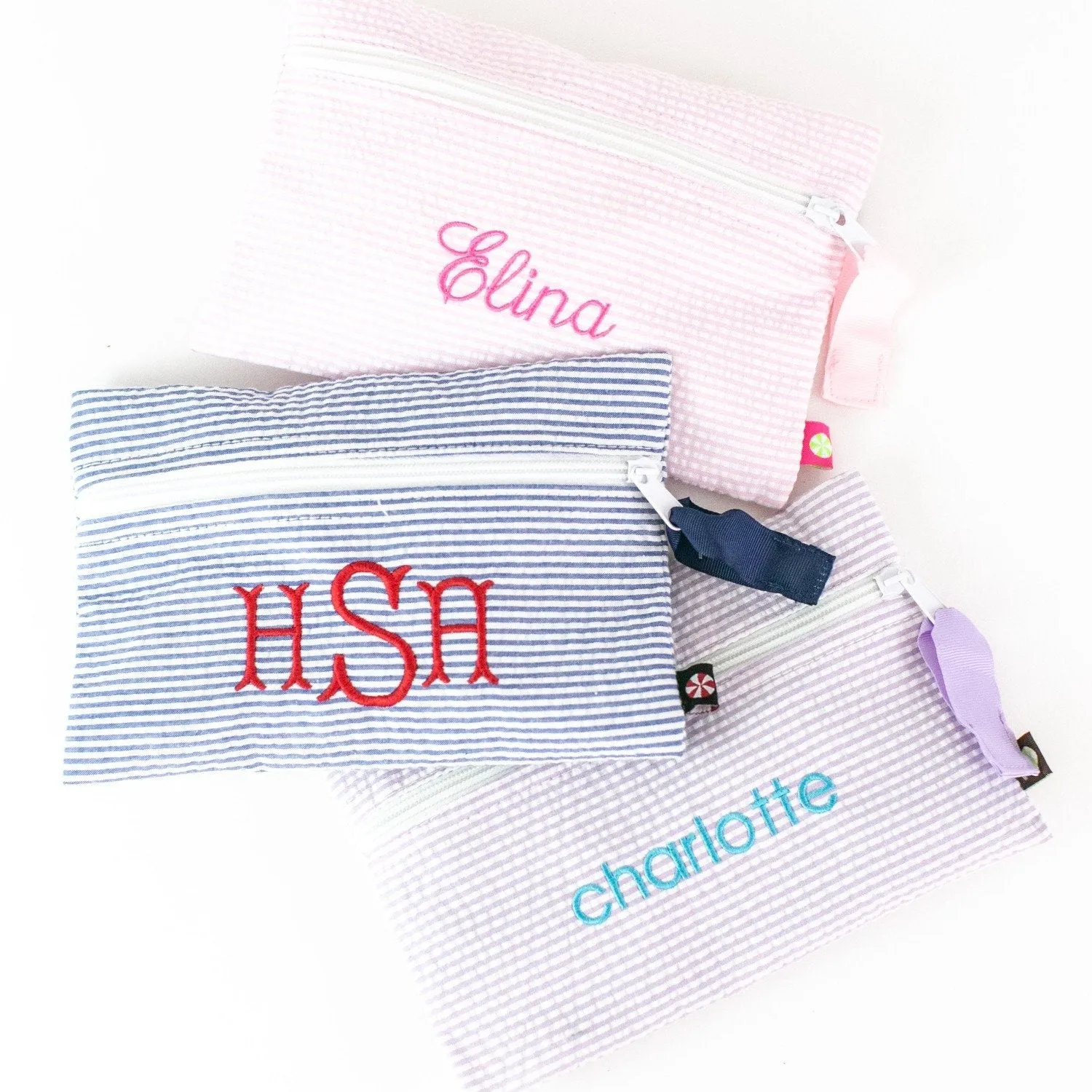 Seersucker Flat Zip Pouch