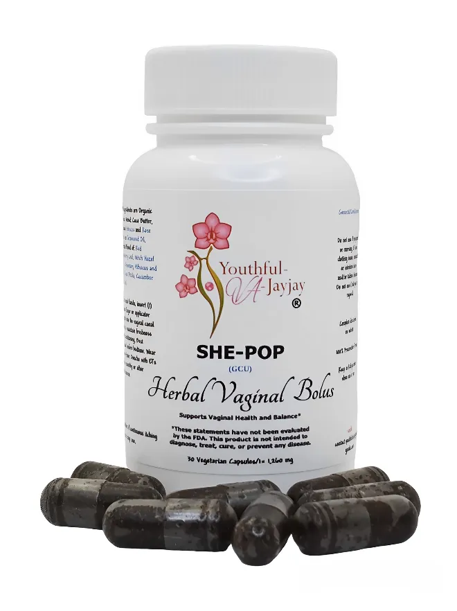 SHE-POP: Organic Herbal Vaginal Bolus- General Conditioning, 30 capsules- 1,260 mg