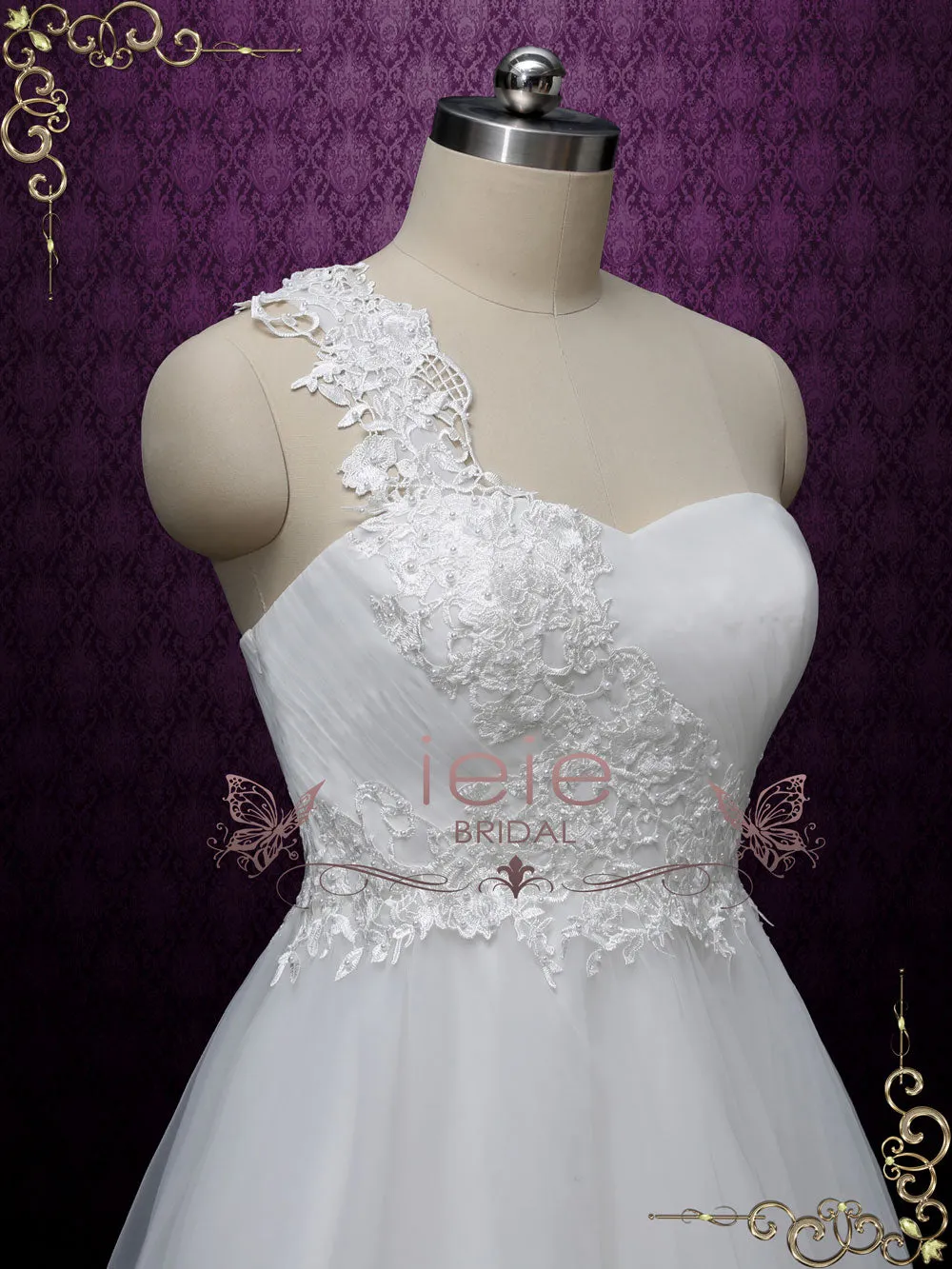 Short Lace Wedding Dress with One Shoulder Neckline