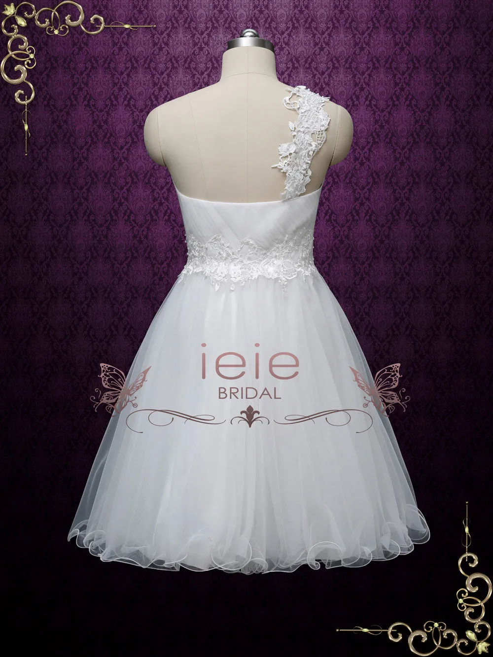 Short Lace Wedding Dress with One Shoulder Neckline