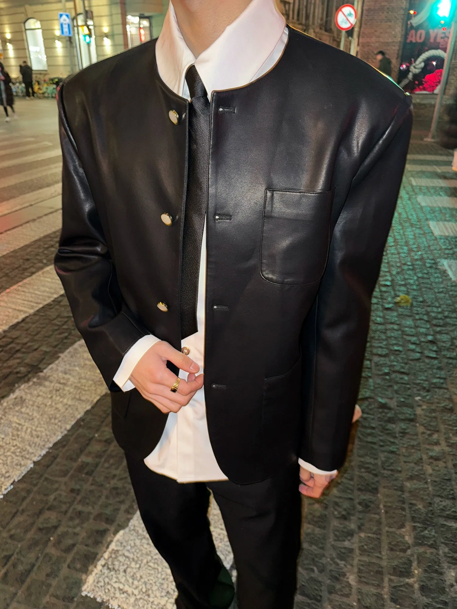 Shoulder Pad Leather Jacket