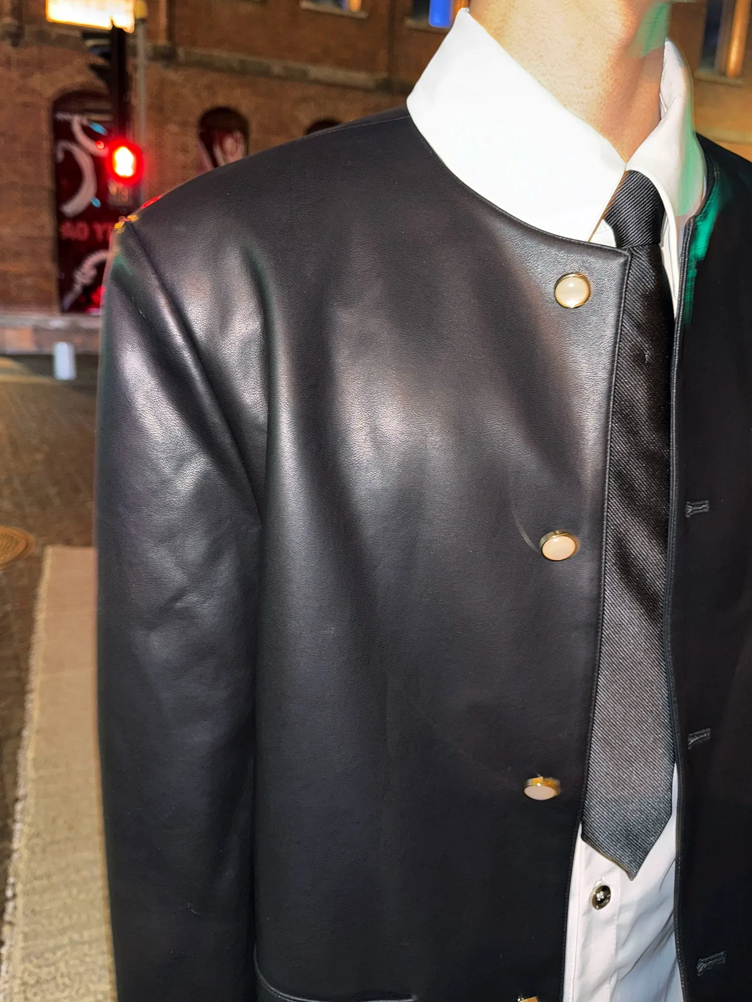 Shoulder Pad Leather Jacket