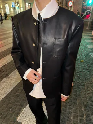 Shoulder Pad Leather Jacket