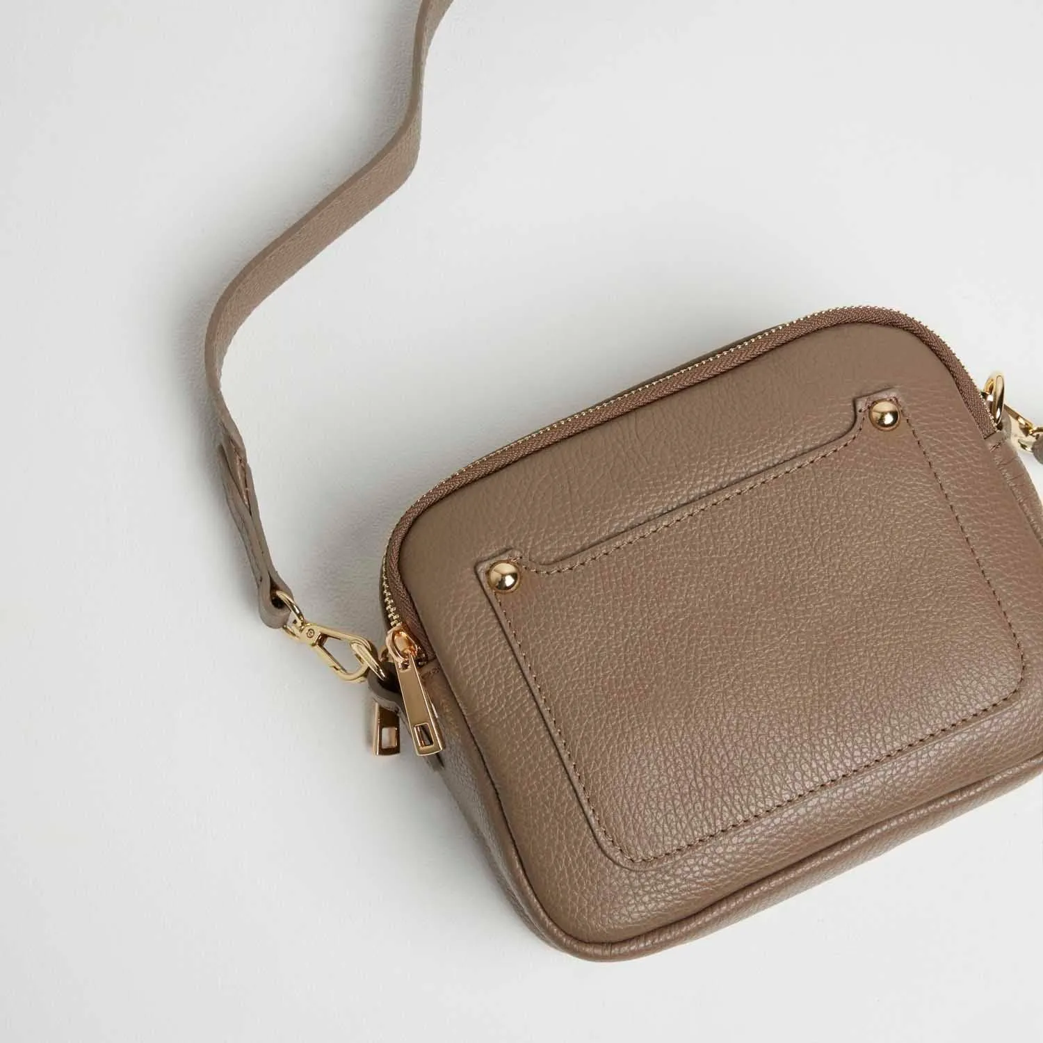 Sienna Crossbody Bag in Dark Taupe with Orange Aztec Strap