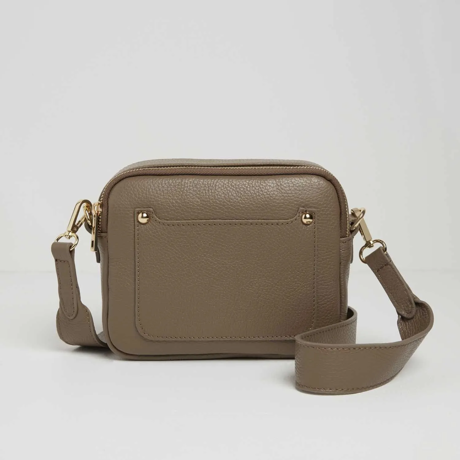 Sienna Crossbody Bag in Dark Taupe with Orange Aztec Strap