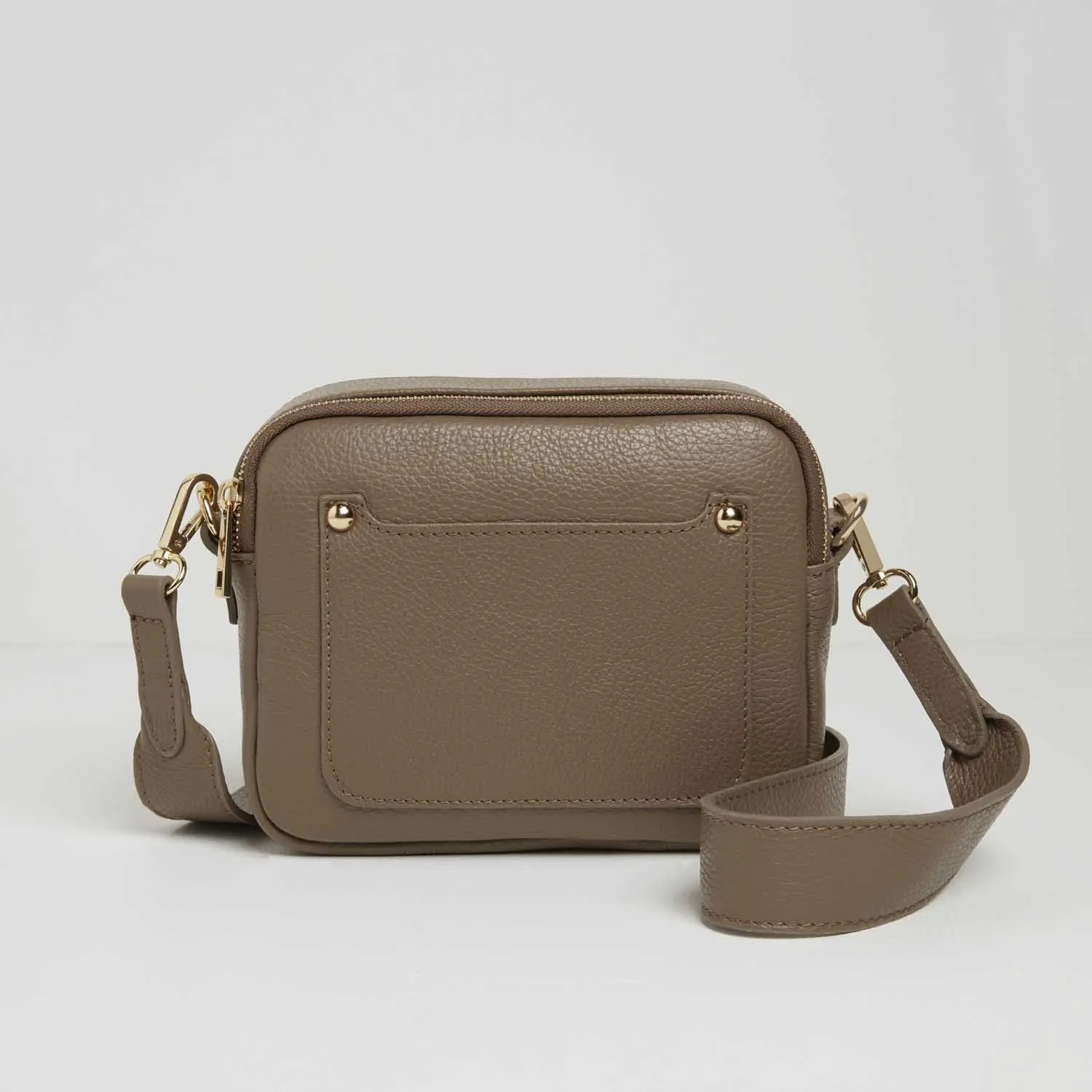Sienna Crossbody Bag in Dark Taupe with Teal and Brown Leopard Strap