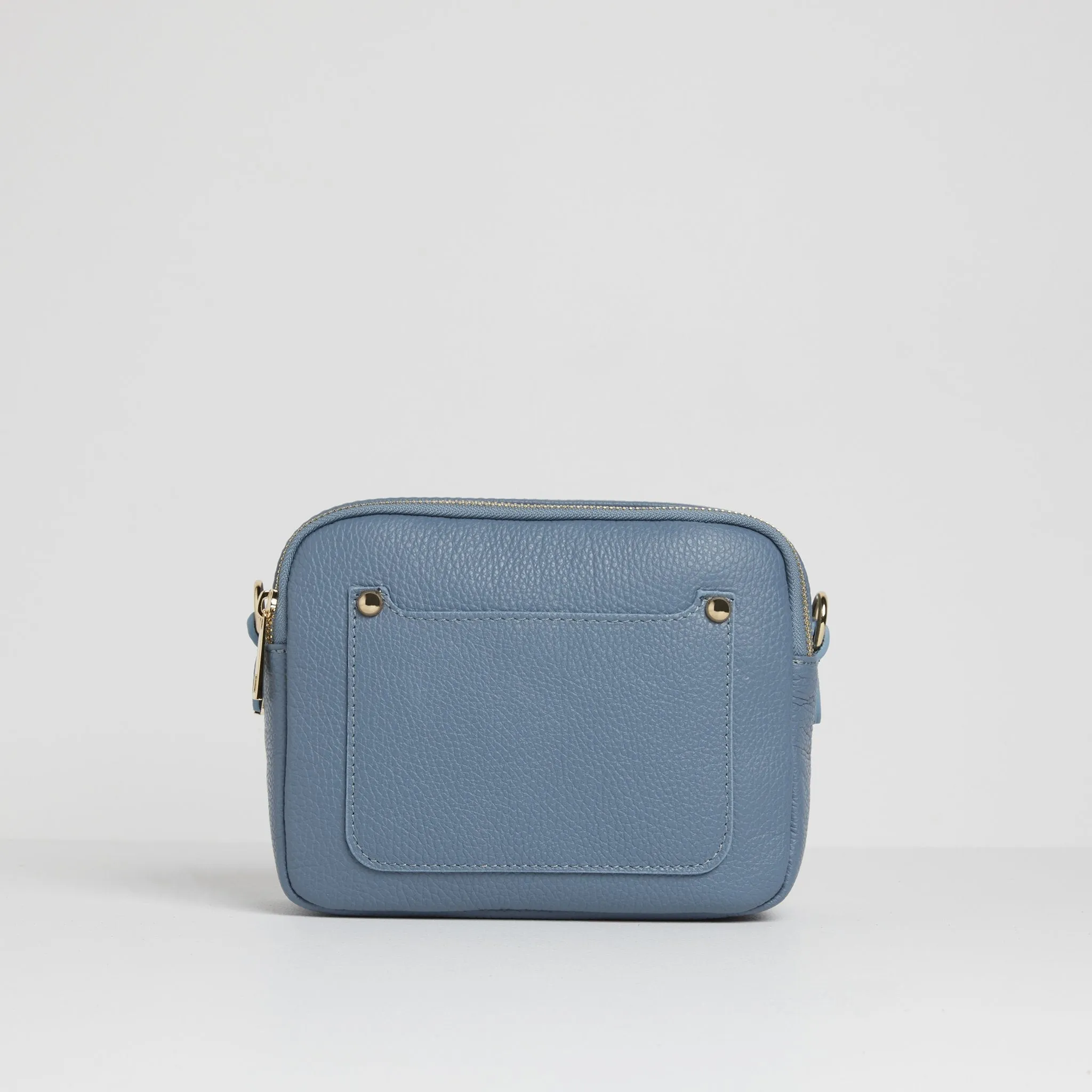 Sienna Crossbody Bag in Denim Blue with Orange Aztec Strap