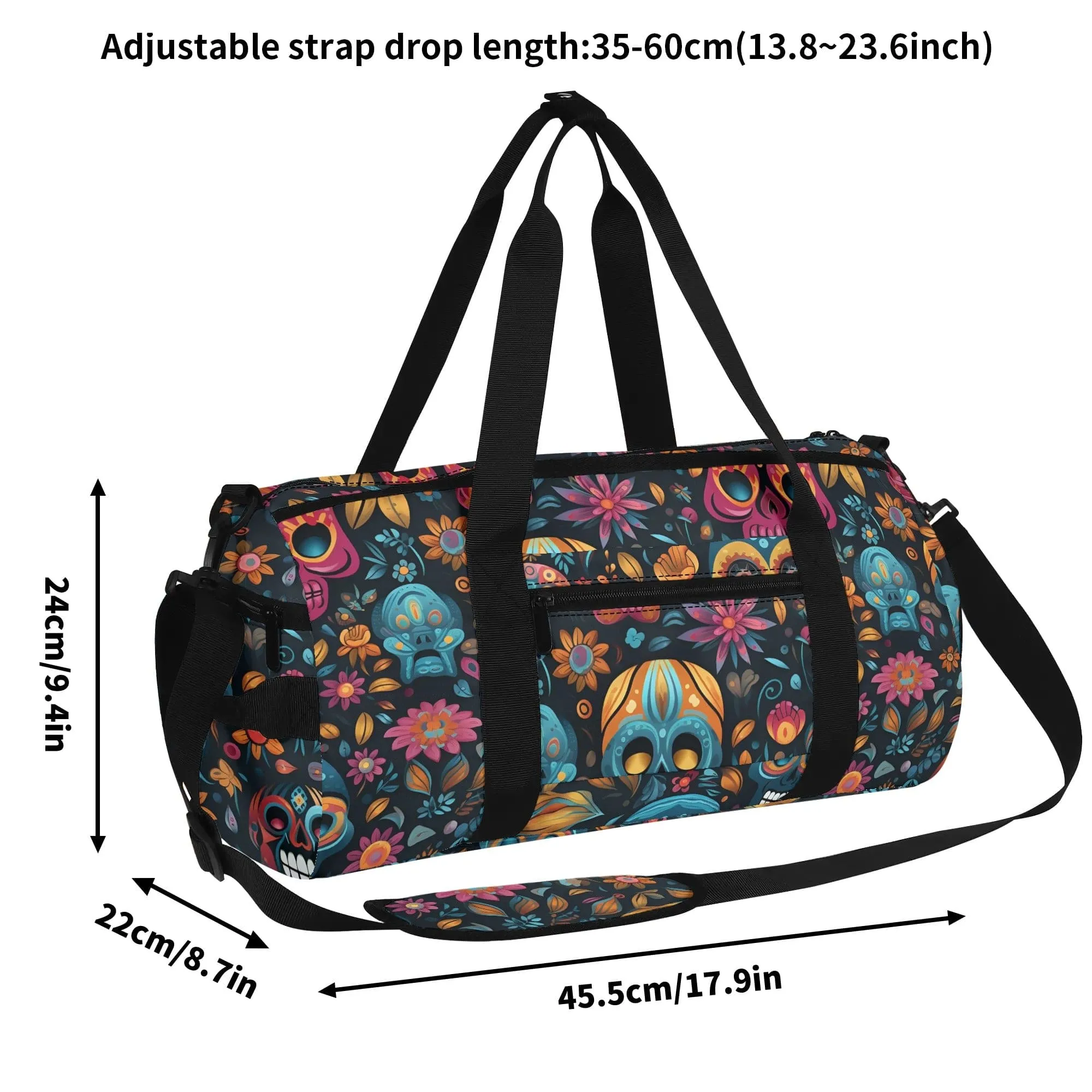 Skulls Flowers Fashion Sports Luggage, Gym or Duffle Bag
