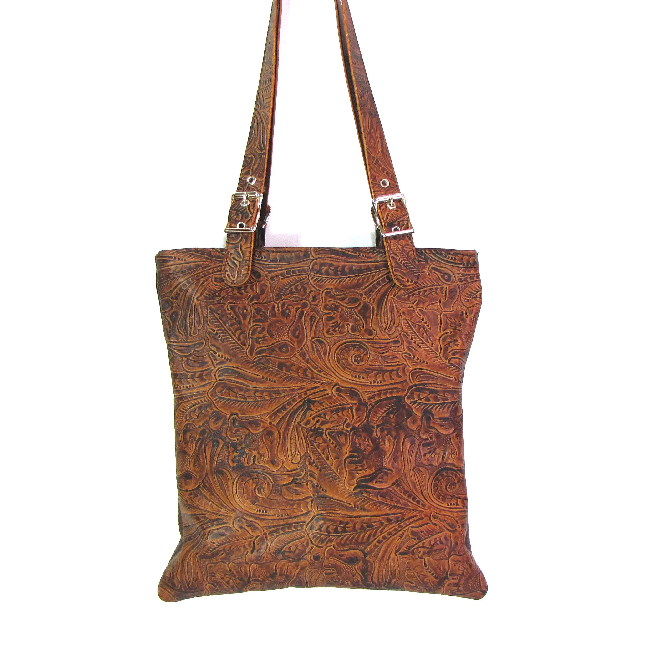 Soft Floral Print Tote Bag- Brown