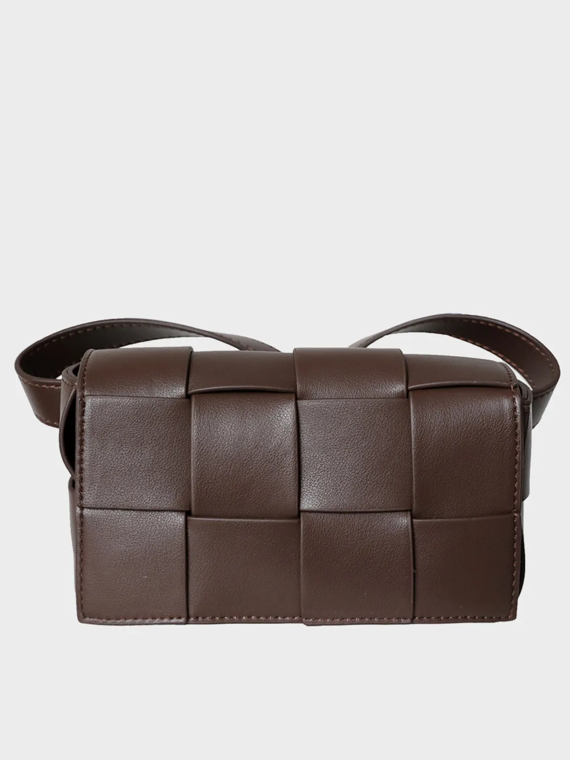 Square Cassette Mini Woven Leather Belt Bag Crossbody Sling Fanny Pack