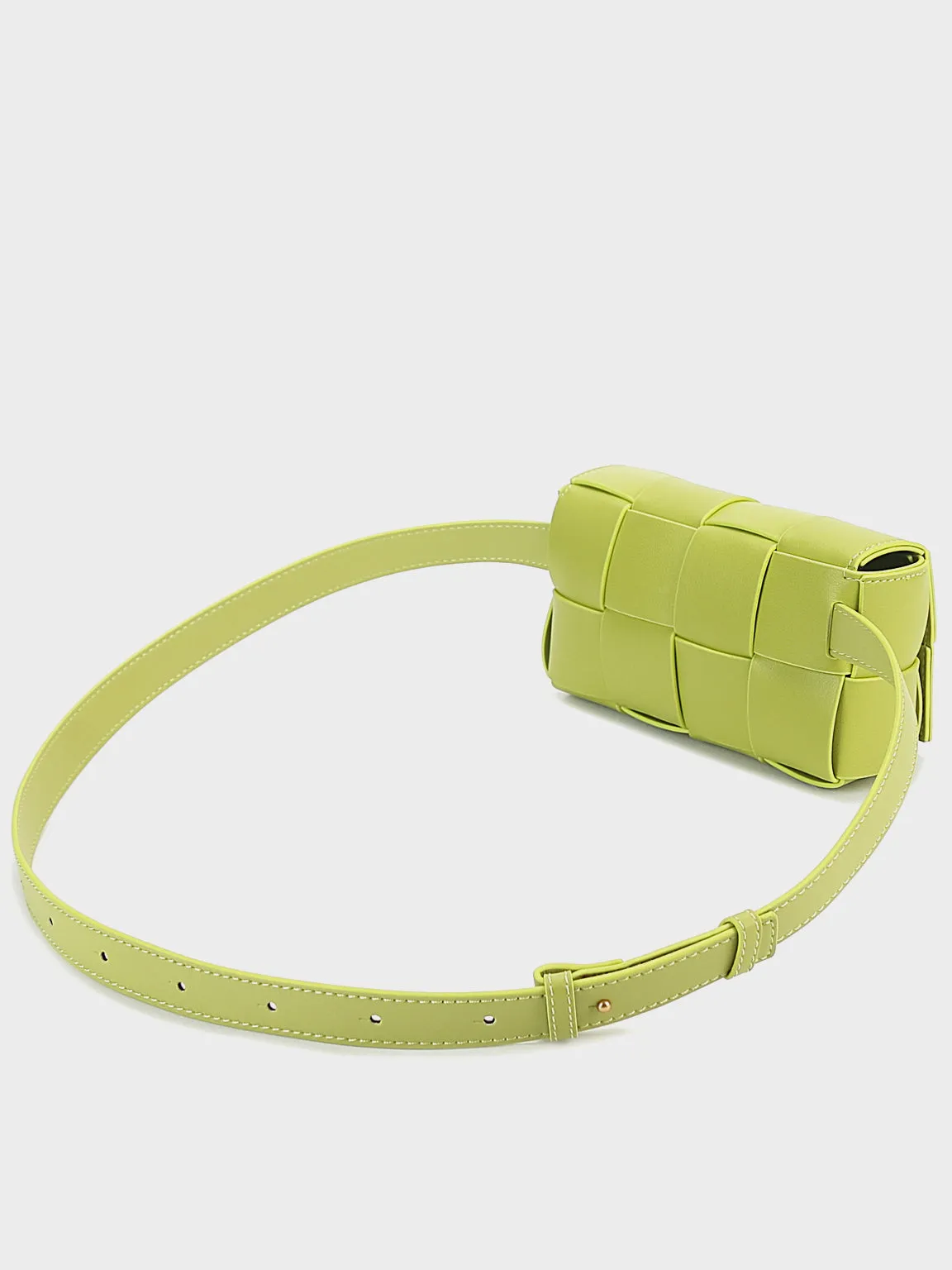 Square Cassette Mini Woven Leather Belt Bag Crossbody Sling Fanny Pack