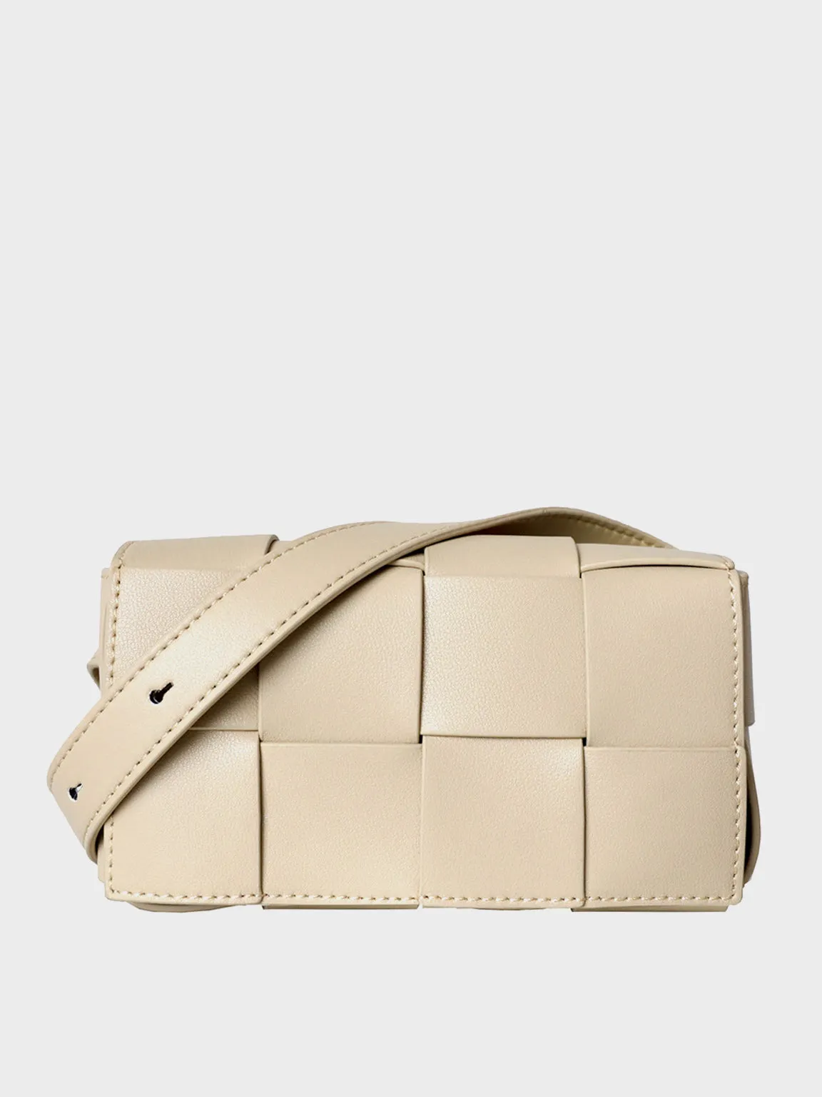 Square Cassette Mini Woven Leather Belt Bag Crossbody Sling Fanny Pack