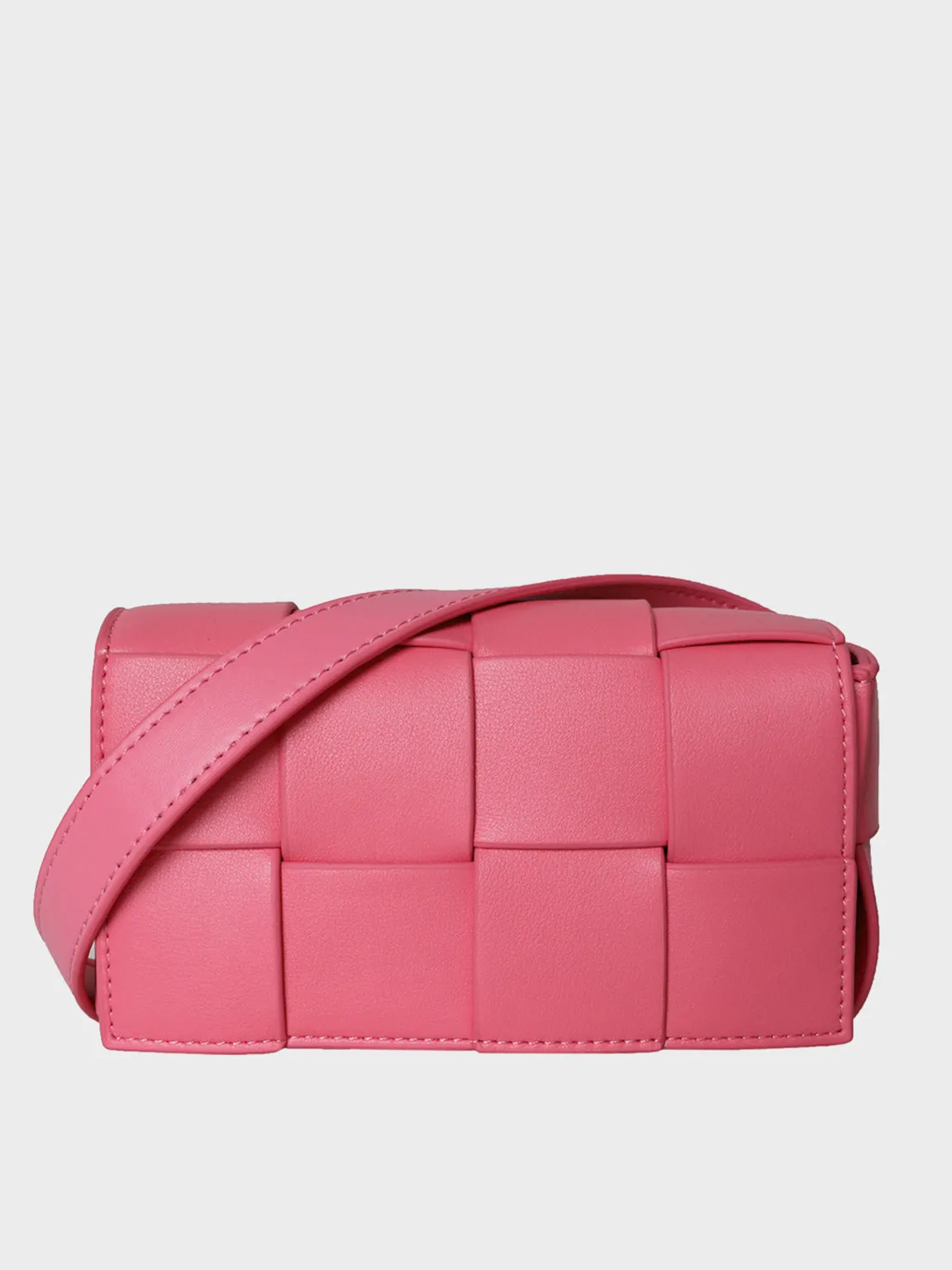 Square Cassette Mini Woven Leather Belt Bag Crossbody Sling Fanny Pack