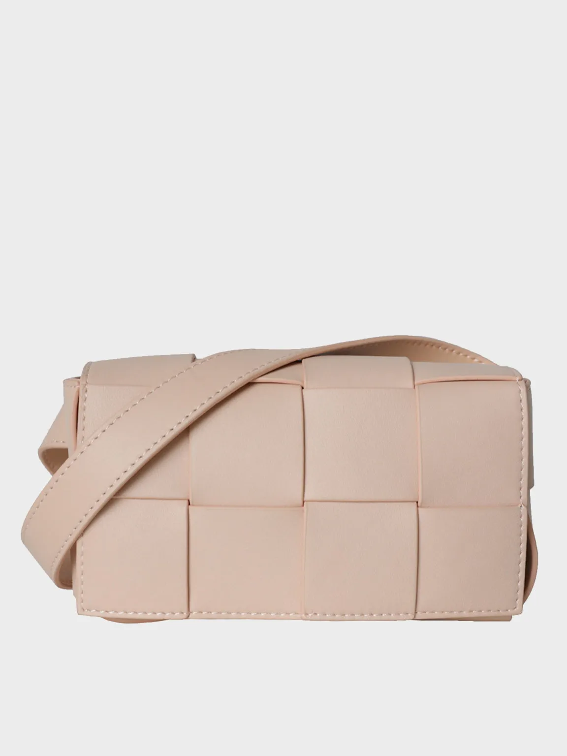 Square Cassette Mini Woven Leather Belt Bag Crossbody Sling Fanny Pack