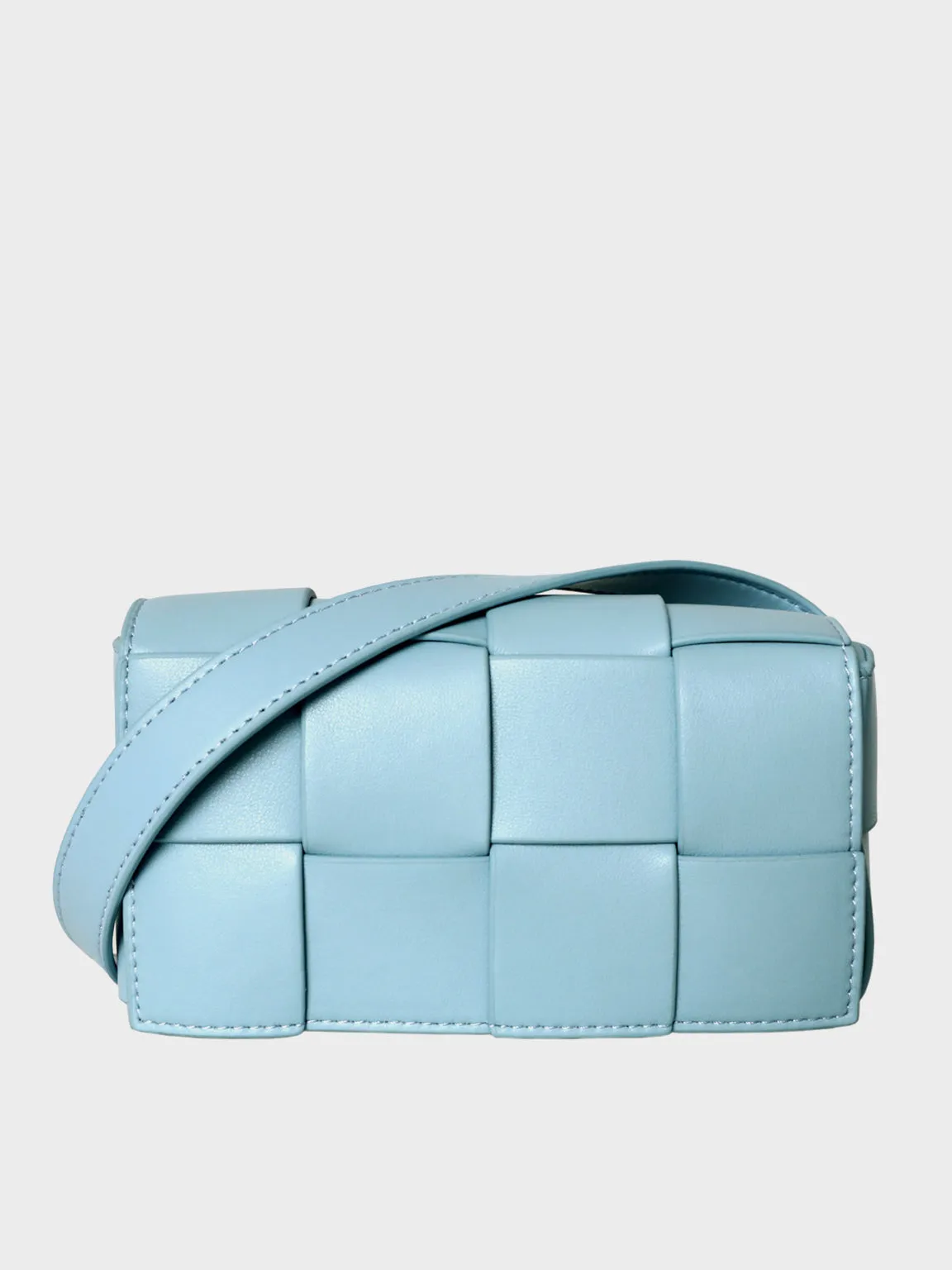 Square Cassette Mini Woven Leather Belt Bag Crossbody Sling Fanny Pack
