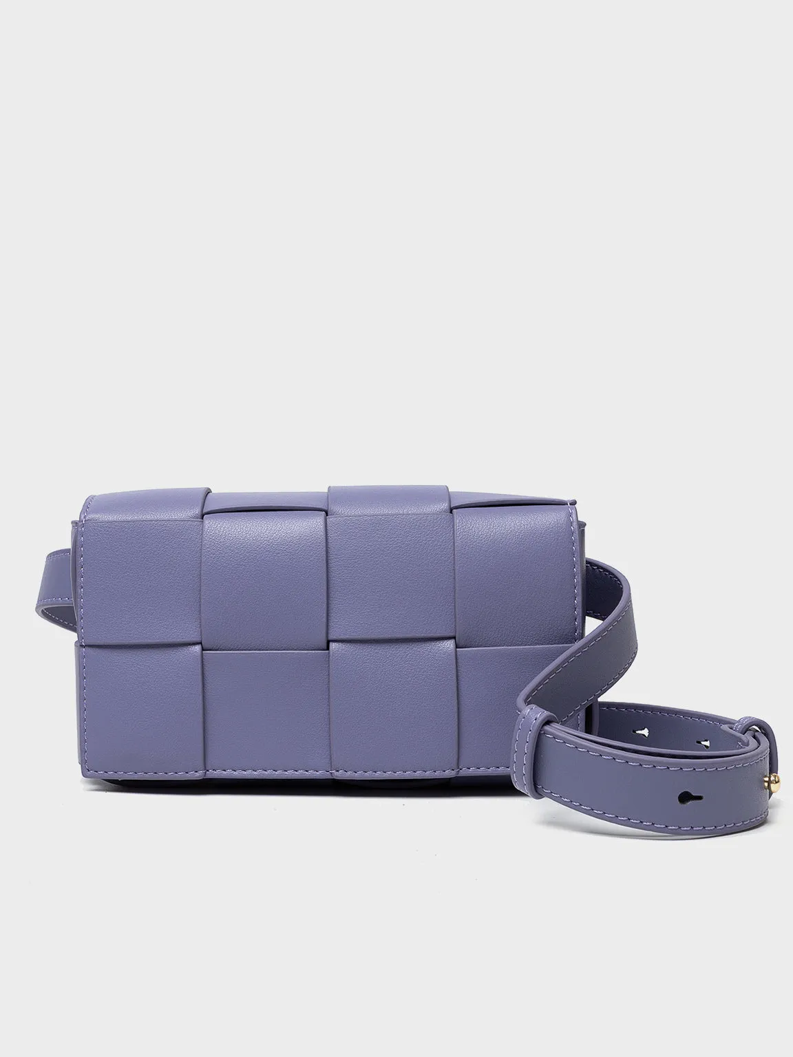 Square Cassette Mini Woven Leather Belt Bag Crossbody Sling Fanny Pack
