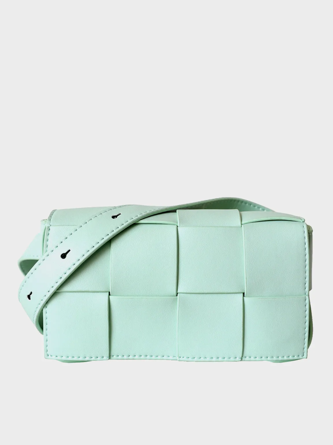 Square Cassette Mini Woven Leather Belt Bag Crossbody Sling Fanny Pack