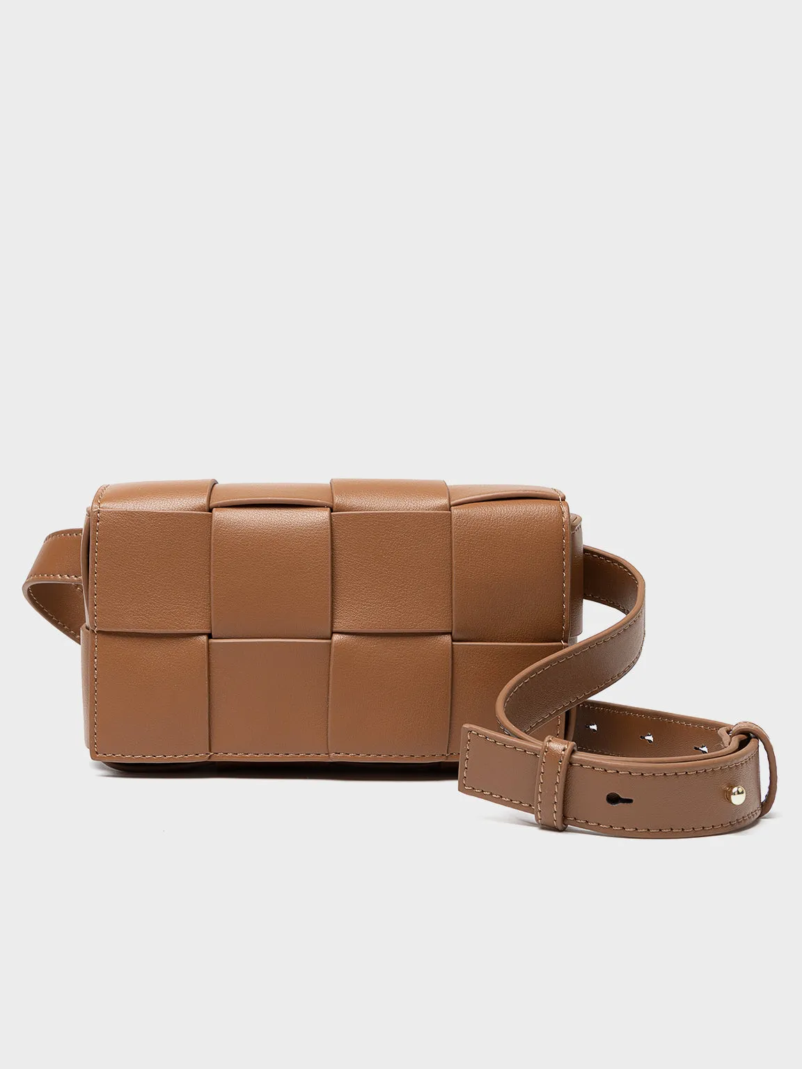 Square Cassette Mini Woven Leather Belt Bag Crossbody Sling Fanny Pack