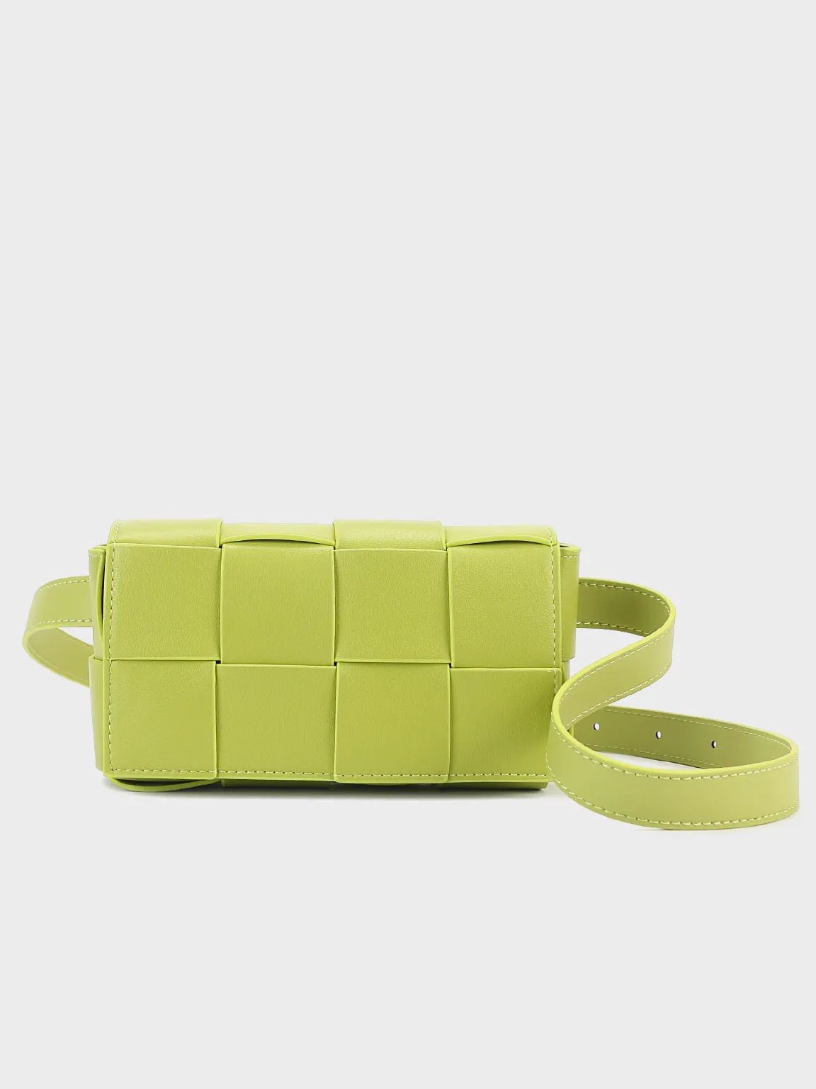 Square Cassette Mini Woven Leather Belt Bag Crossbody Sling Fanny Pack