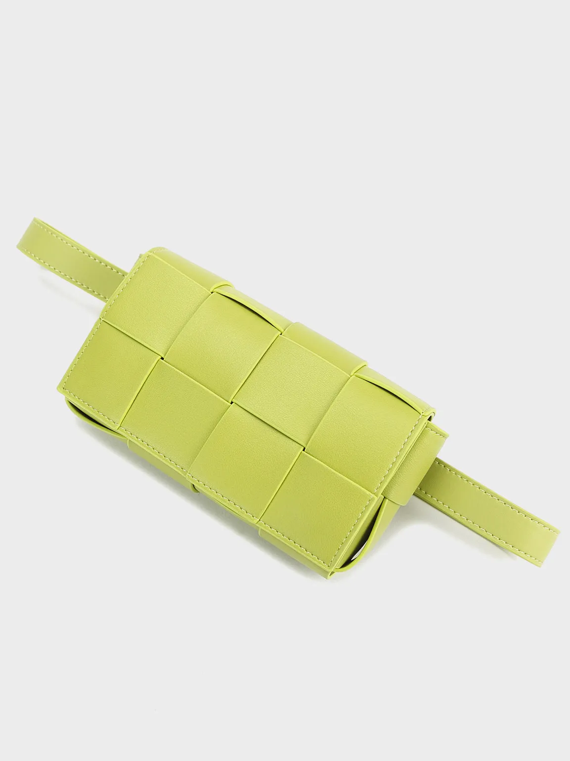 Square Cassette Mini Woven Leather Belt Bag Crossbody Sling Fanny Pack