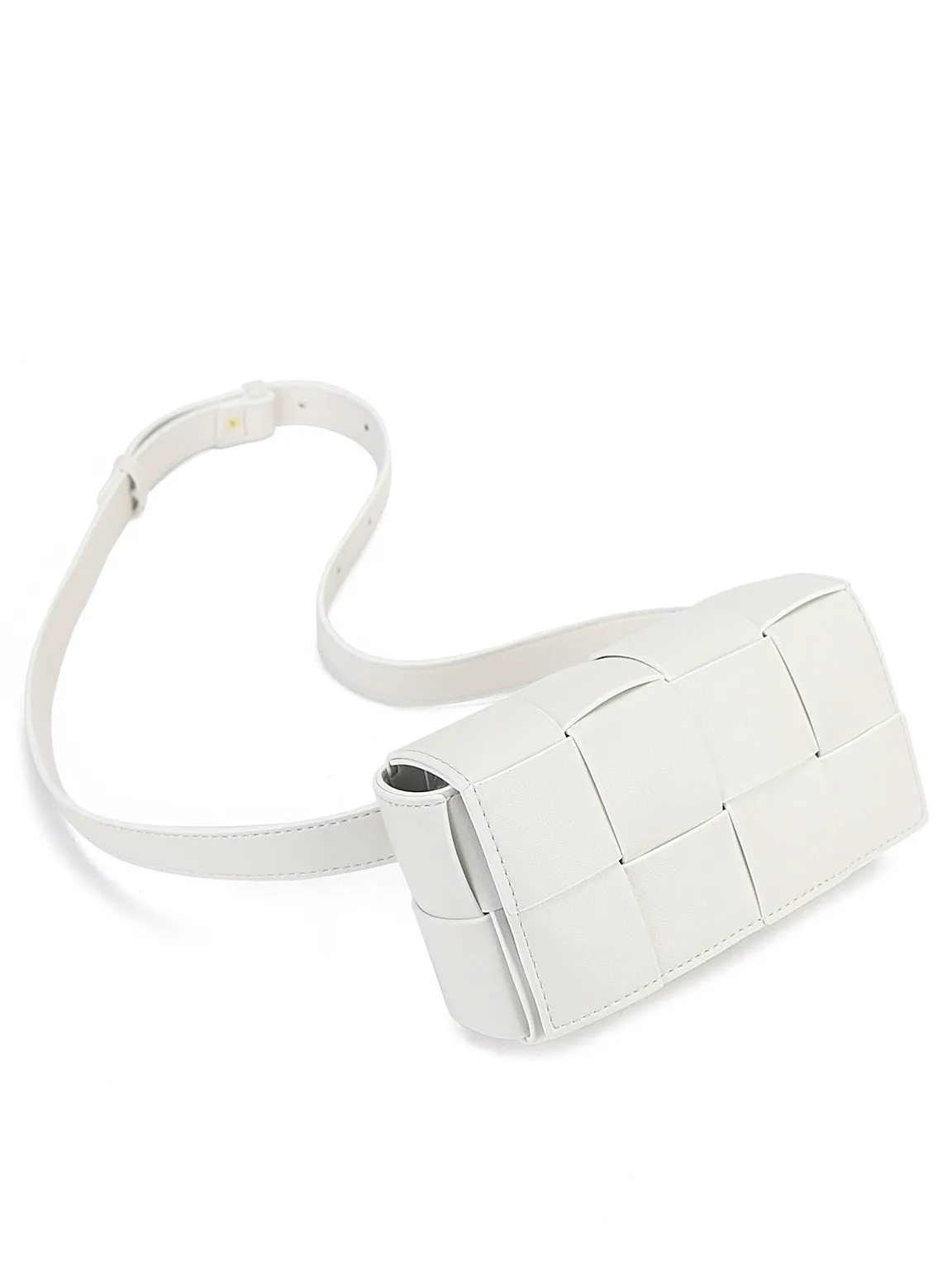 Square Cassette Mini Woven Leather Belt Bag Crossbody Sling Fanny Pack