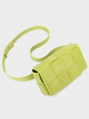 Square Cassette Mini Woven Leather Belt Bag Crossbody Sling Fanny Pack