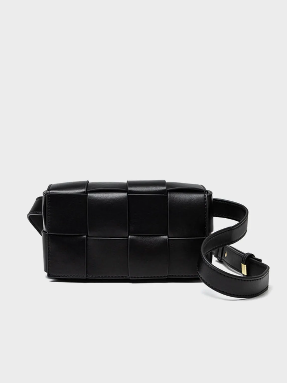 Square Cassette Mini Woven Leather Belt Bag Crossbody Sling Fanny Pack