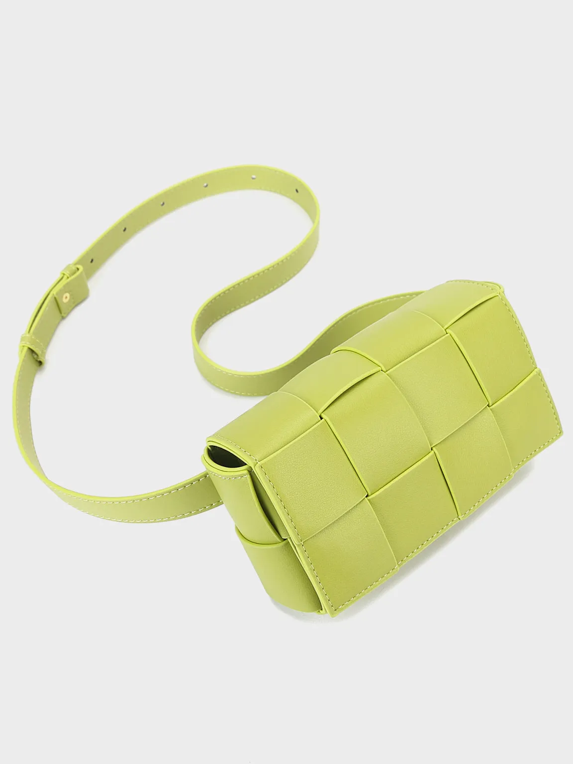 Square Cassette Mini Woven Leather Belt Bag Crossbody Sling Fanny Pack