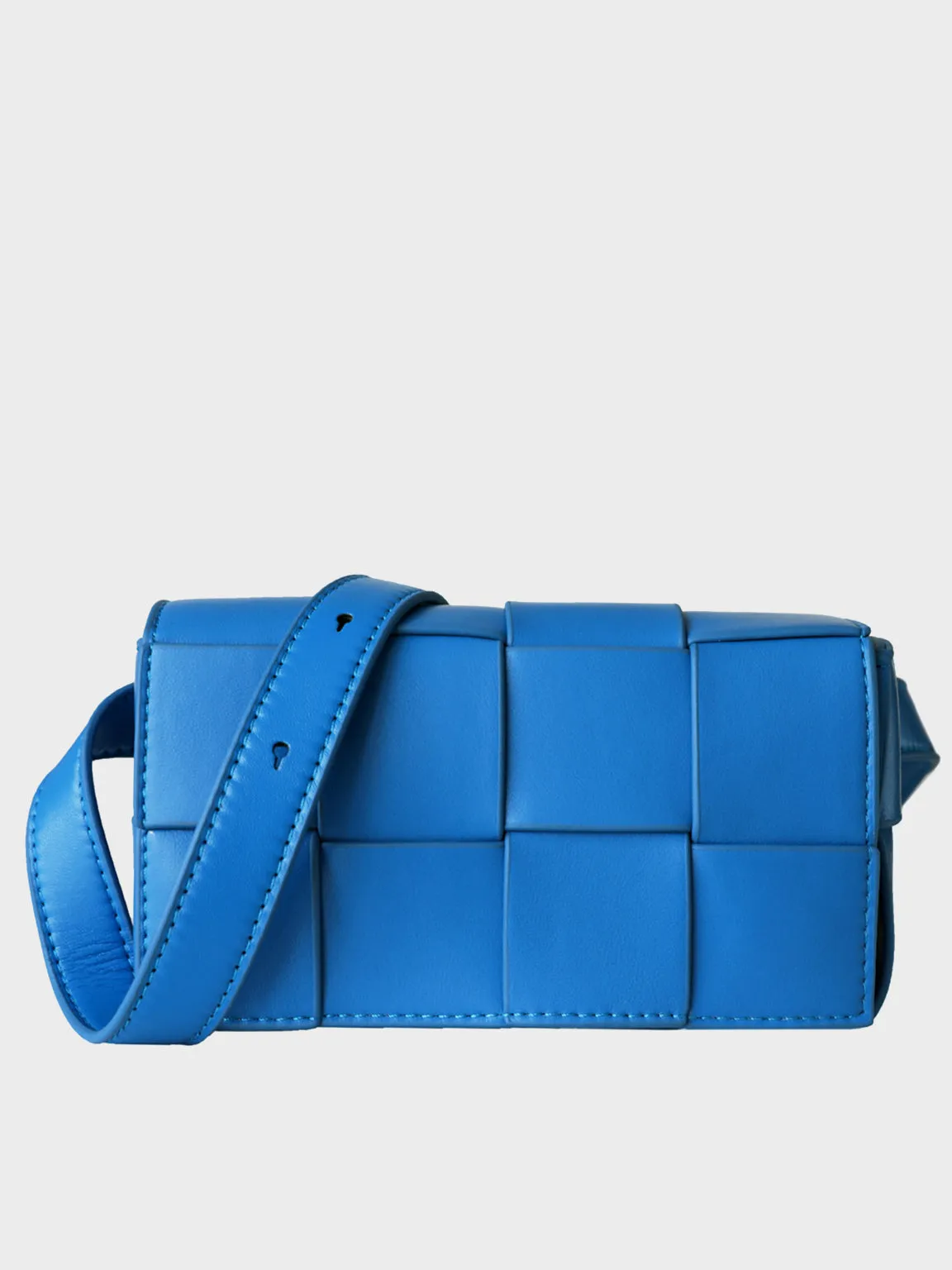 Square Cassette Mini Woven Leather Belt Bag Crossbody Sling Fanny Pack